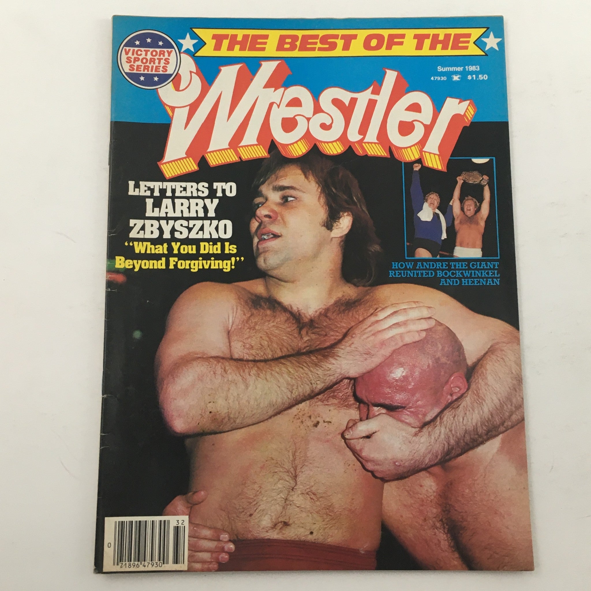 Cover of The Best of the Wrestler Magazine Summer 1983 featuring wrestlers Andre the Giant and Larry Zbyszko, showcasing wrestling nostalgia.