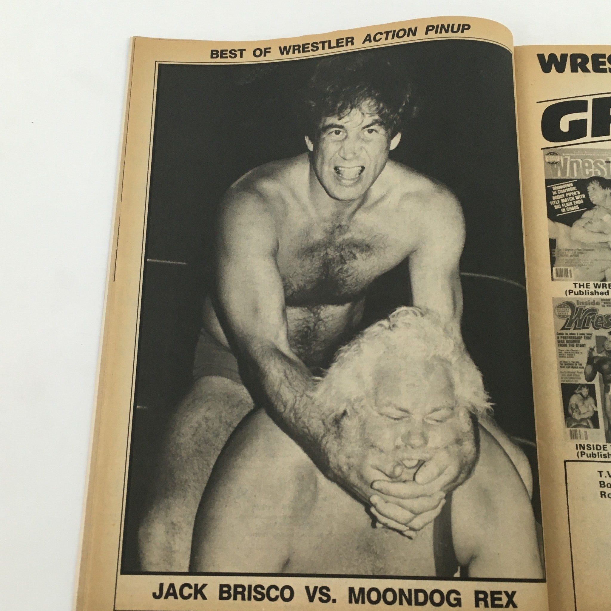 Action pinup page from The Best of the Wrestler Magazine Summer 1983 featuring wrestler Jack Brisco in a match against Moondog Rex.