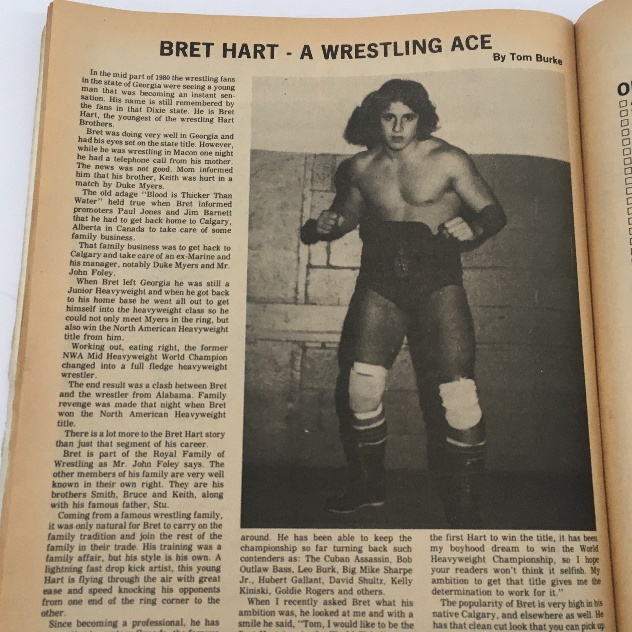 Wrestling Magazine #71 1981 includes an article on Bret Hart, depicting him in a wrestling stance, highlighting his early career.
