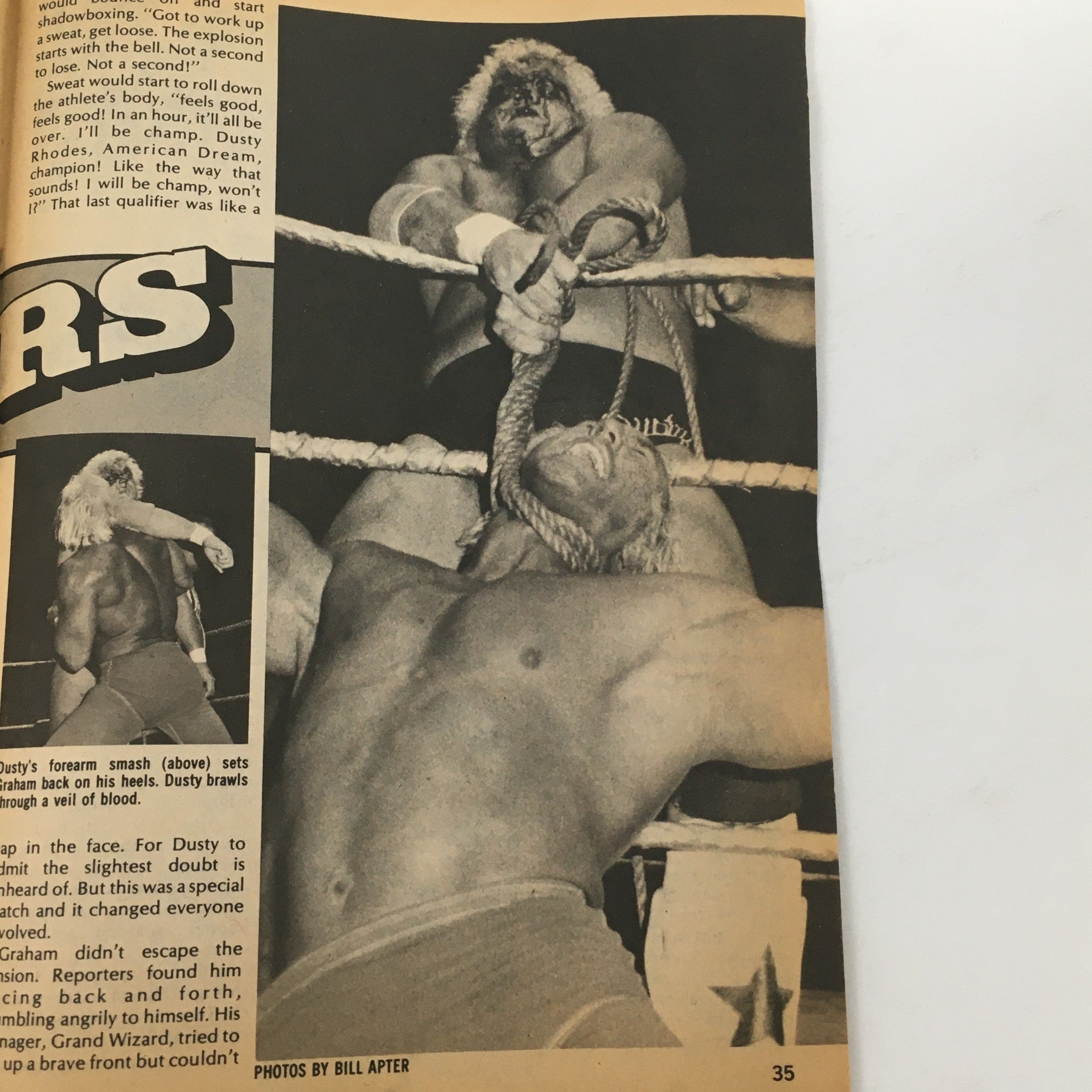 Image from The Best of the Wrestler Magazine Spring 1981 featuring Ric Flair in a wrestling match, illustrating a dramatic moment as he struggles against an opponent. This historic magazine reflects the thrilling nature of wrestling culture in the early 1980s.