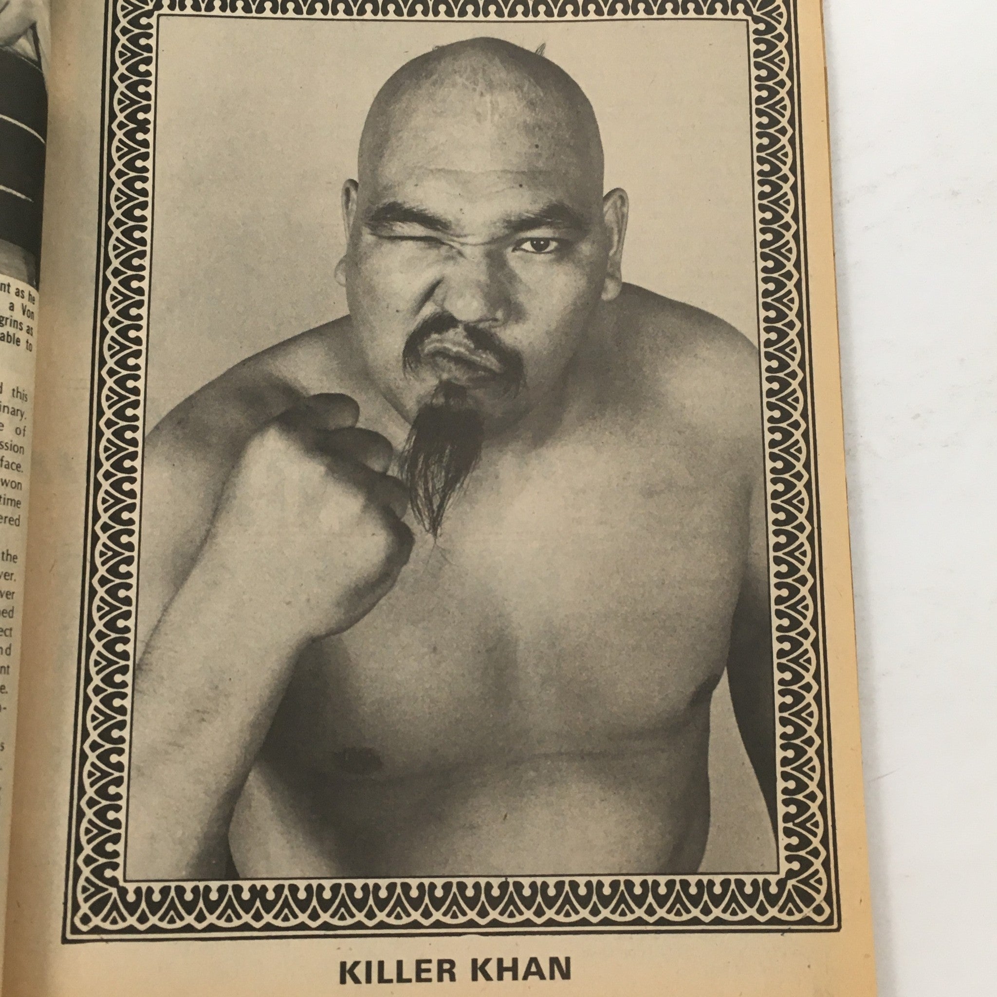 Portrait of Killer Khan as featured in The Best of the Wrestler Magazine Fall 1982, emphasizing the unique character in wrestling.