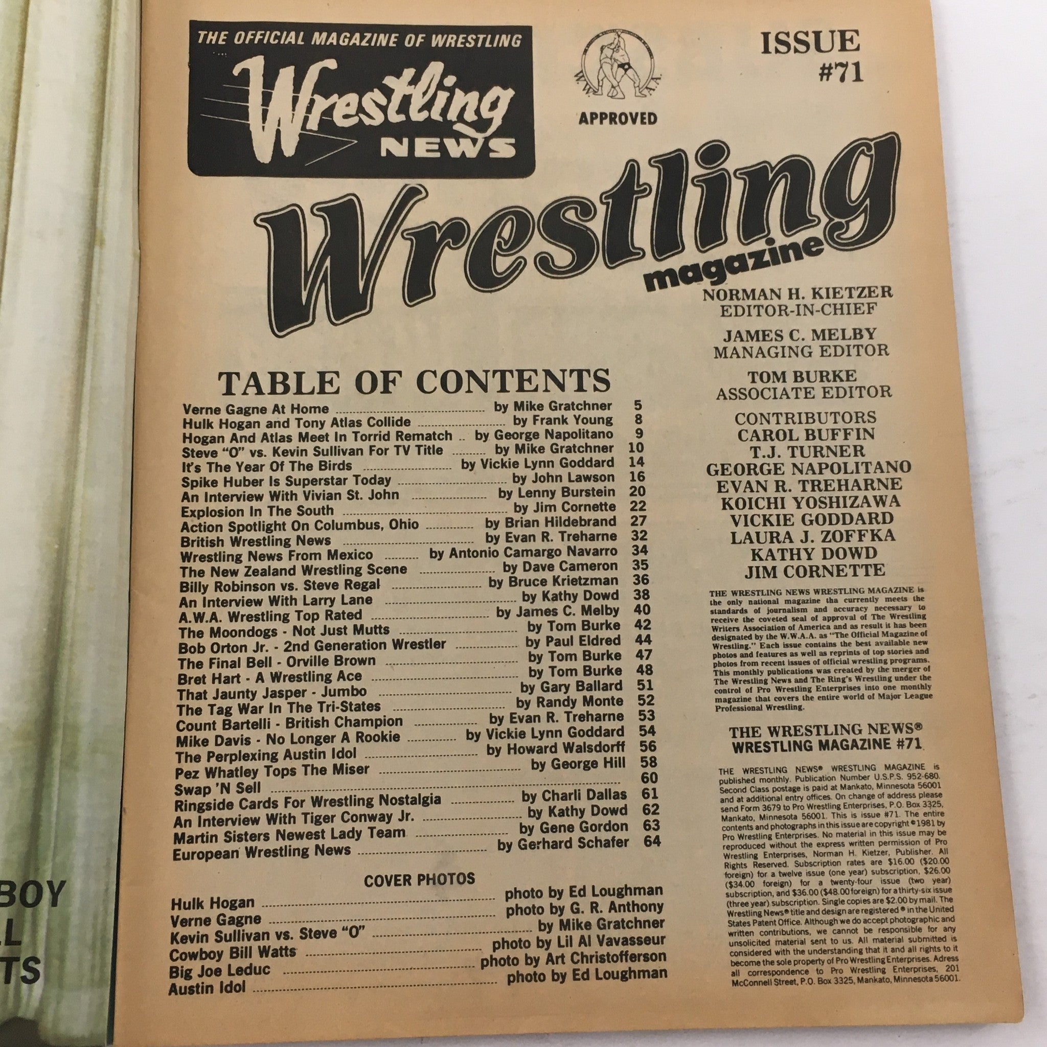 Wrestling Magazine #71 1981 The Incredible Hulk Hogan and Austin Idol Feature