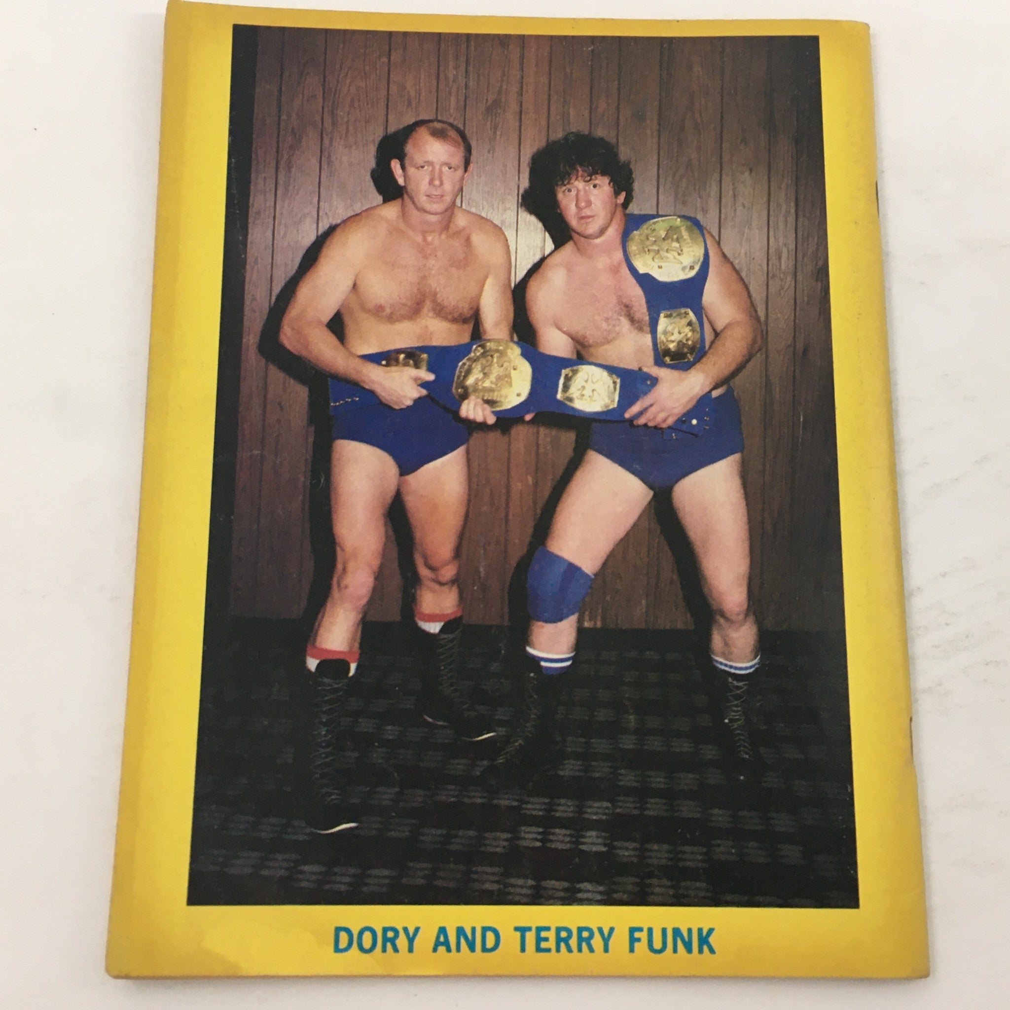 Image of Dory and Terry Funk holding championship belts in The Ring's Wrestling Magazine October 1981, emphasizing their wrestling legacy.