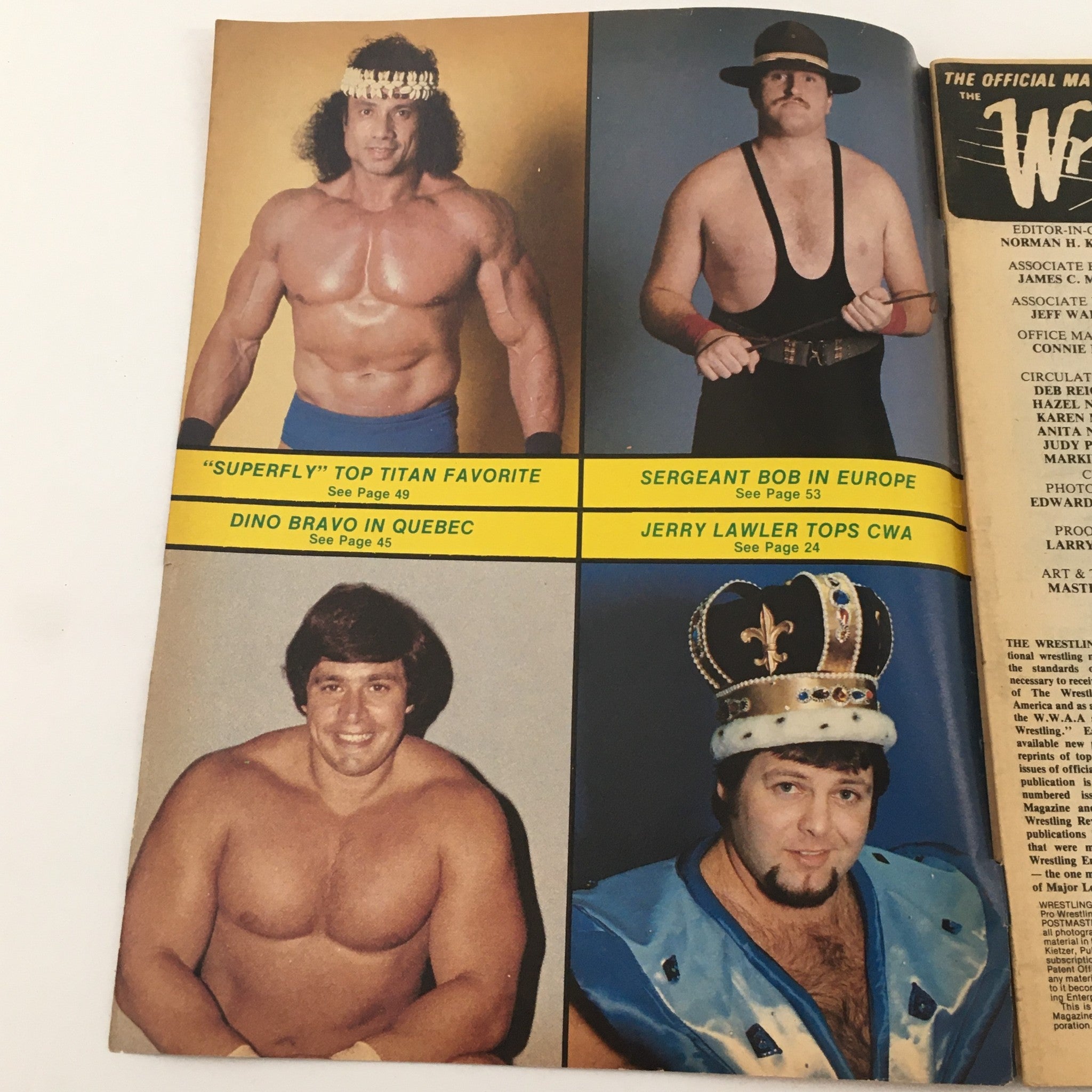 Inside page from The Ring's Wrestling Magazine Issue #106 featuring various wrestlers including Superfly and Sergeant Bob, highlighting their achievements in the wrestling industry.