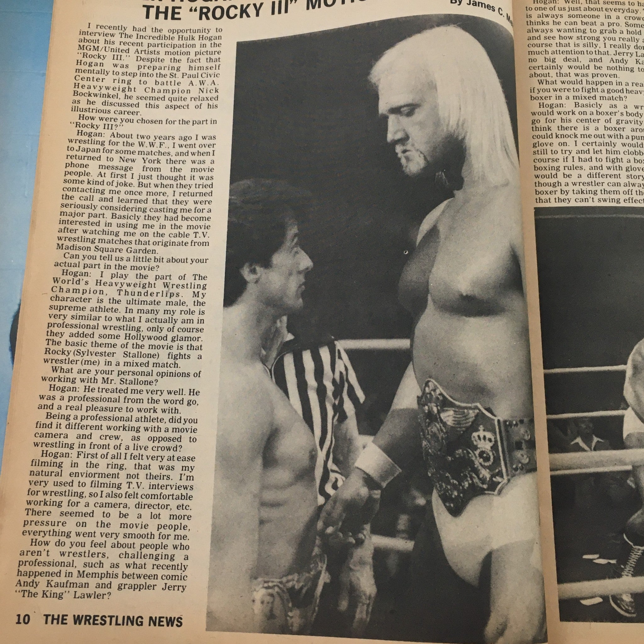 Wrestling Revue Magazine July 1982 Sylvester Stallone vs Incredible Hulk Hogan