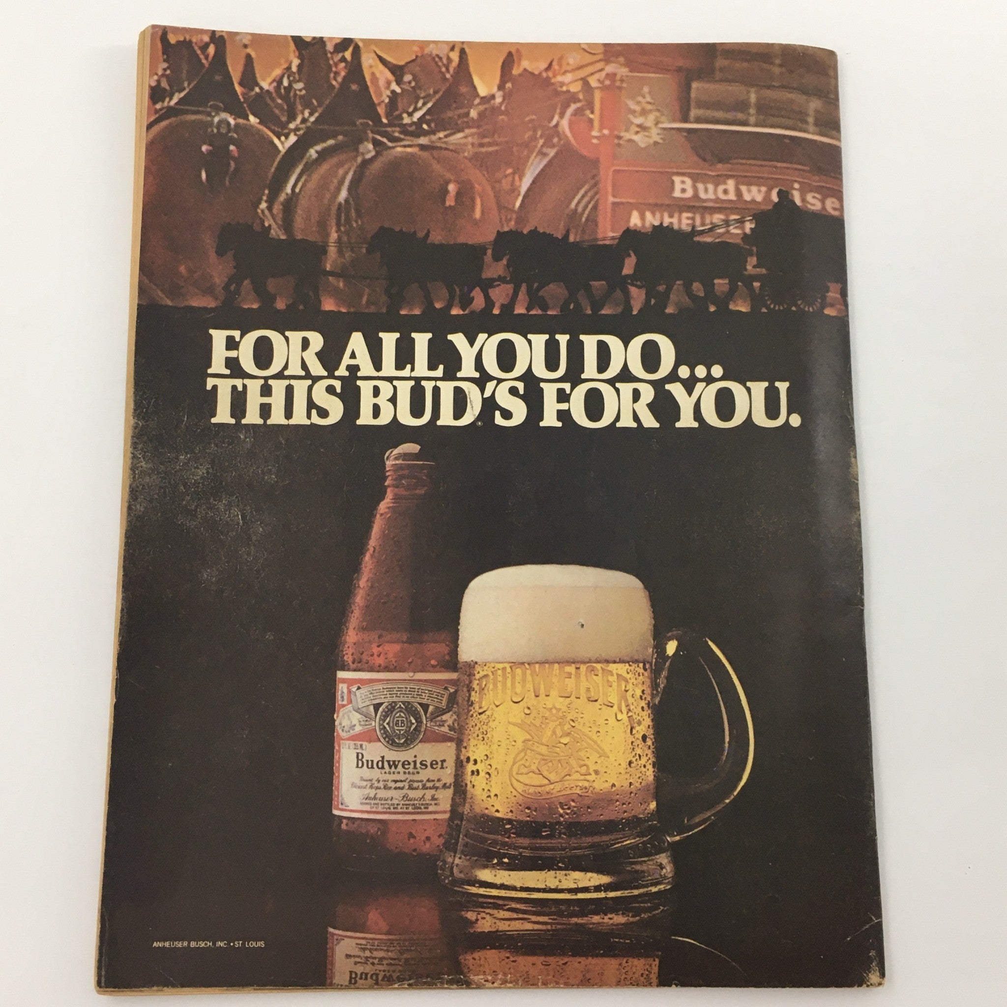 Back cover of Wrestling Magazine September 1980 featuring a vintage Budweiser advertisement, capturing the nostalgia of the wrestling and advertising culture.