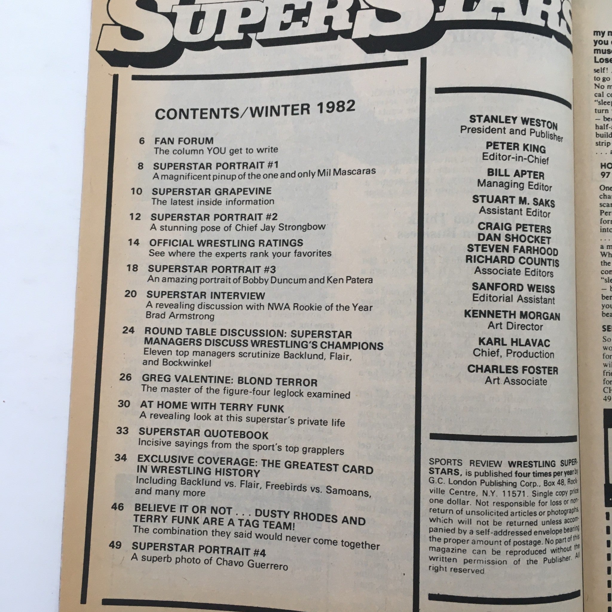 Wrestling Superstars Magazine Winter 1982 Mil Mascaras, Bob Buckland, Ric Flair