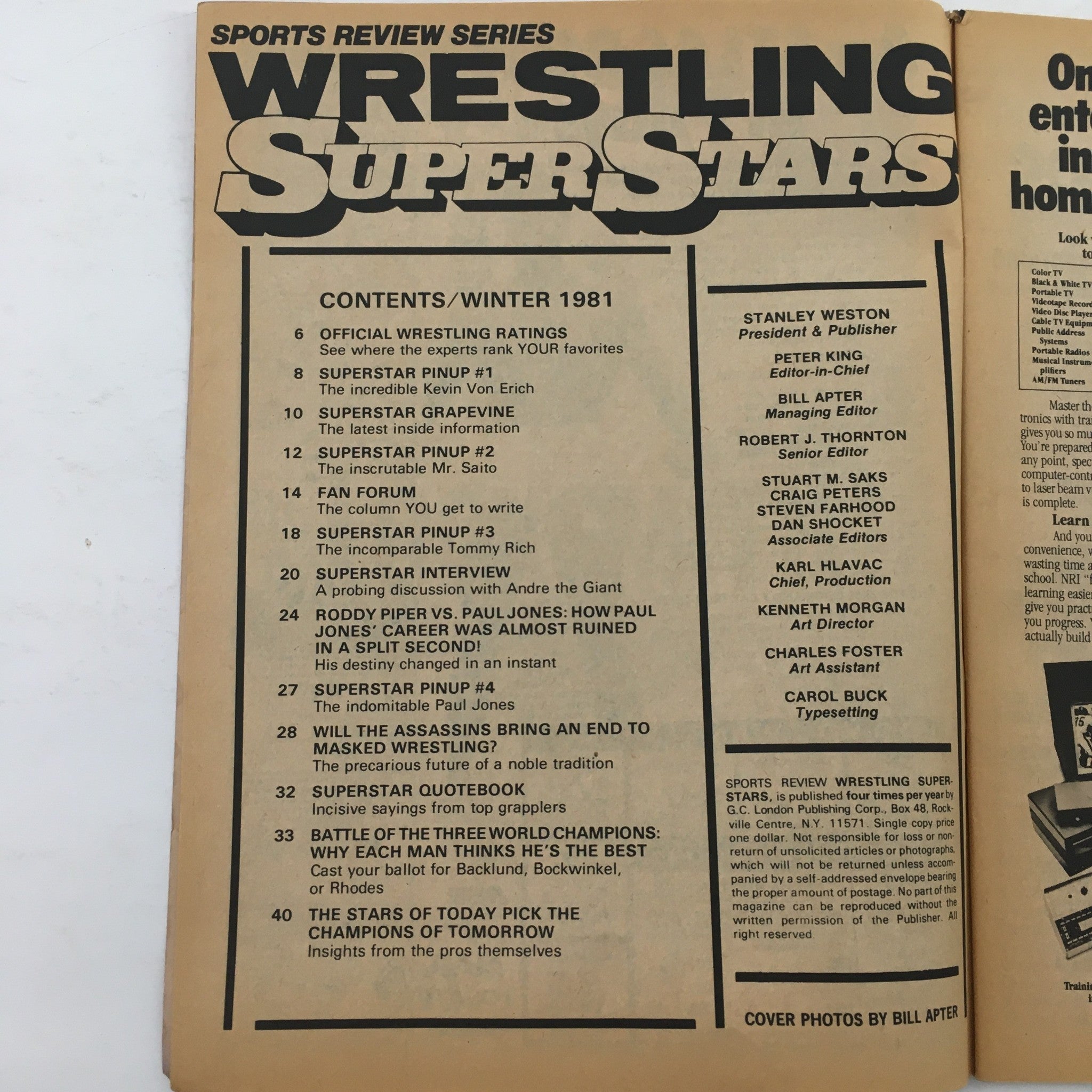 Wrestling Superstars Magazine Winter 1981 Andre the Giant Rugged Sgt. Slaughter