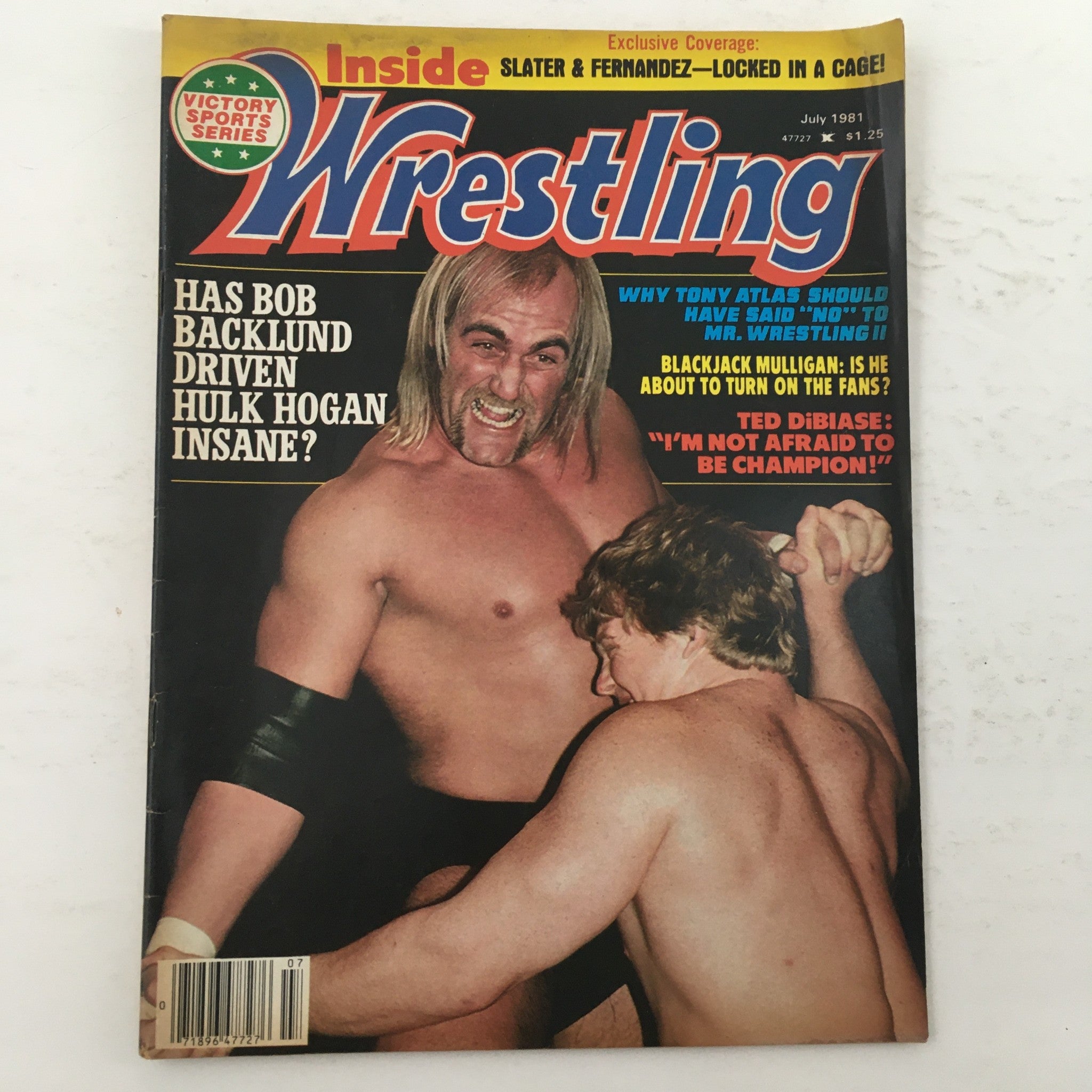 Cover of Inside Wrestling Magazine July 1981 featuring a match between Bob Buckland and Hulk Hogan, with Ted DiBiase highlighted.