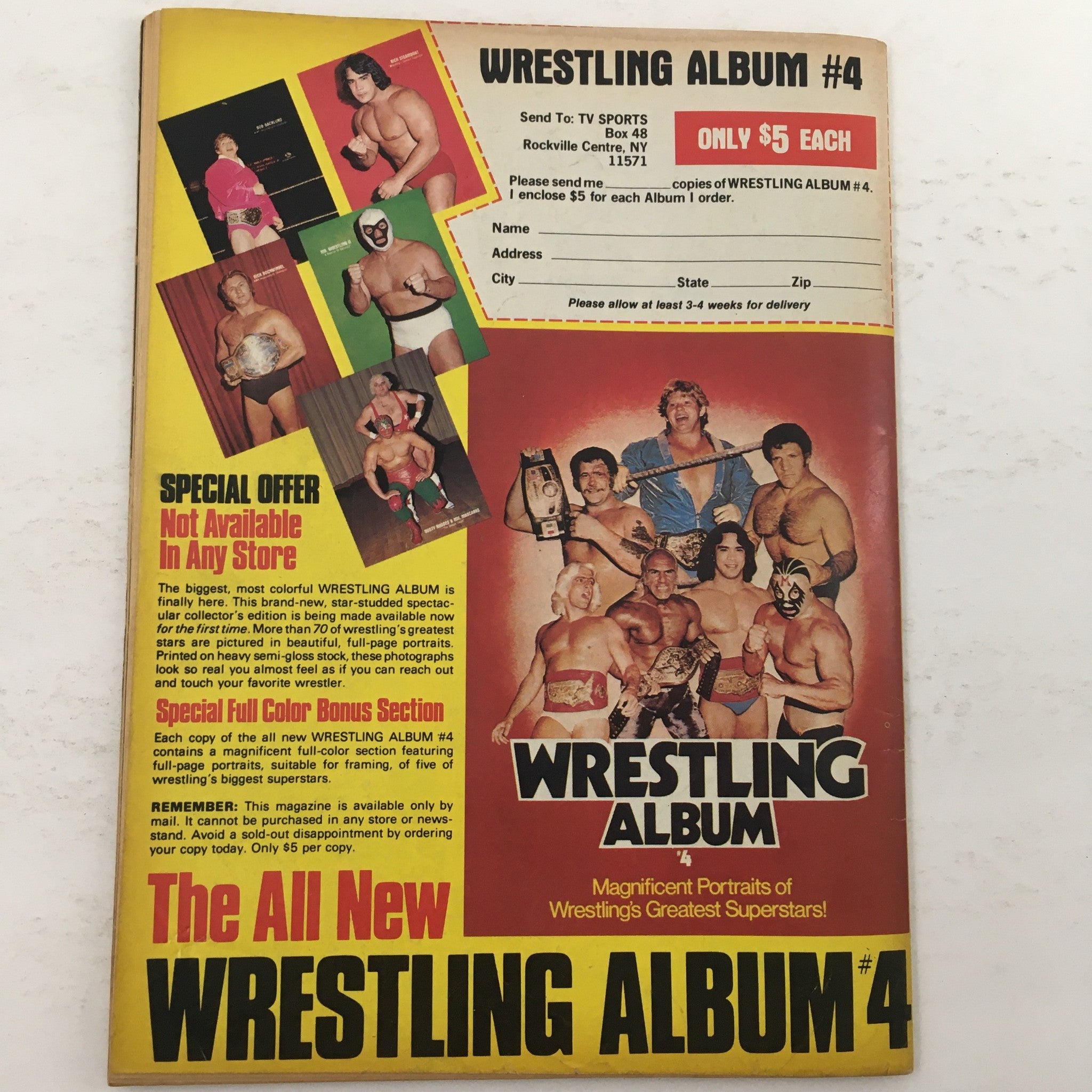 Cover of The Wrestler Magazine November 1981 showcasing a special offer for Wrestling Album #4. The magazine features iconic wrestling superstars and memorabilia from the era.