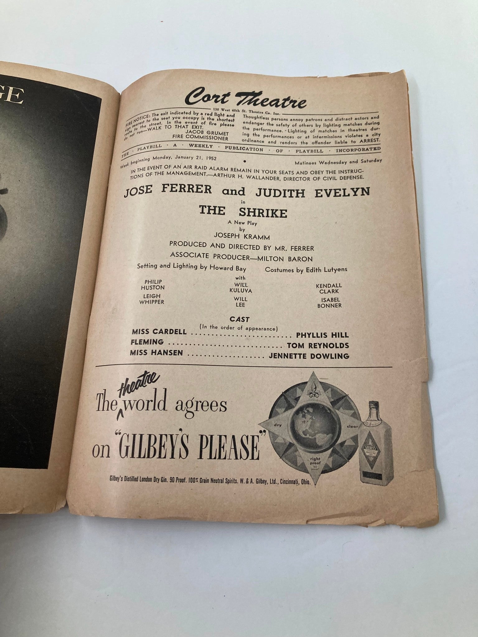 1952 Playbill Cort Theatre Jose Ferrer and Judith Evelyn in The Shrike