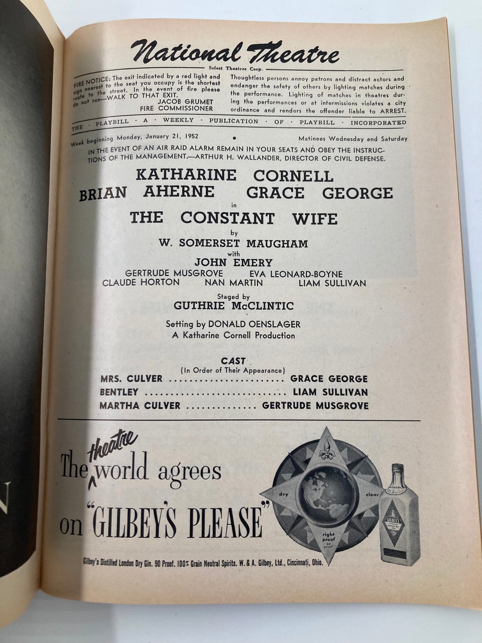 1952 Playbill National Theatre Katharine Cornell in The Constant Wife