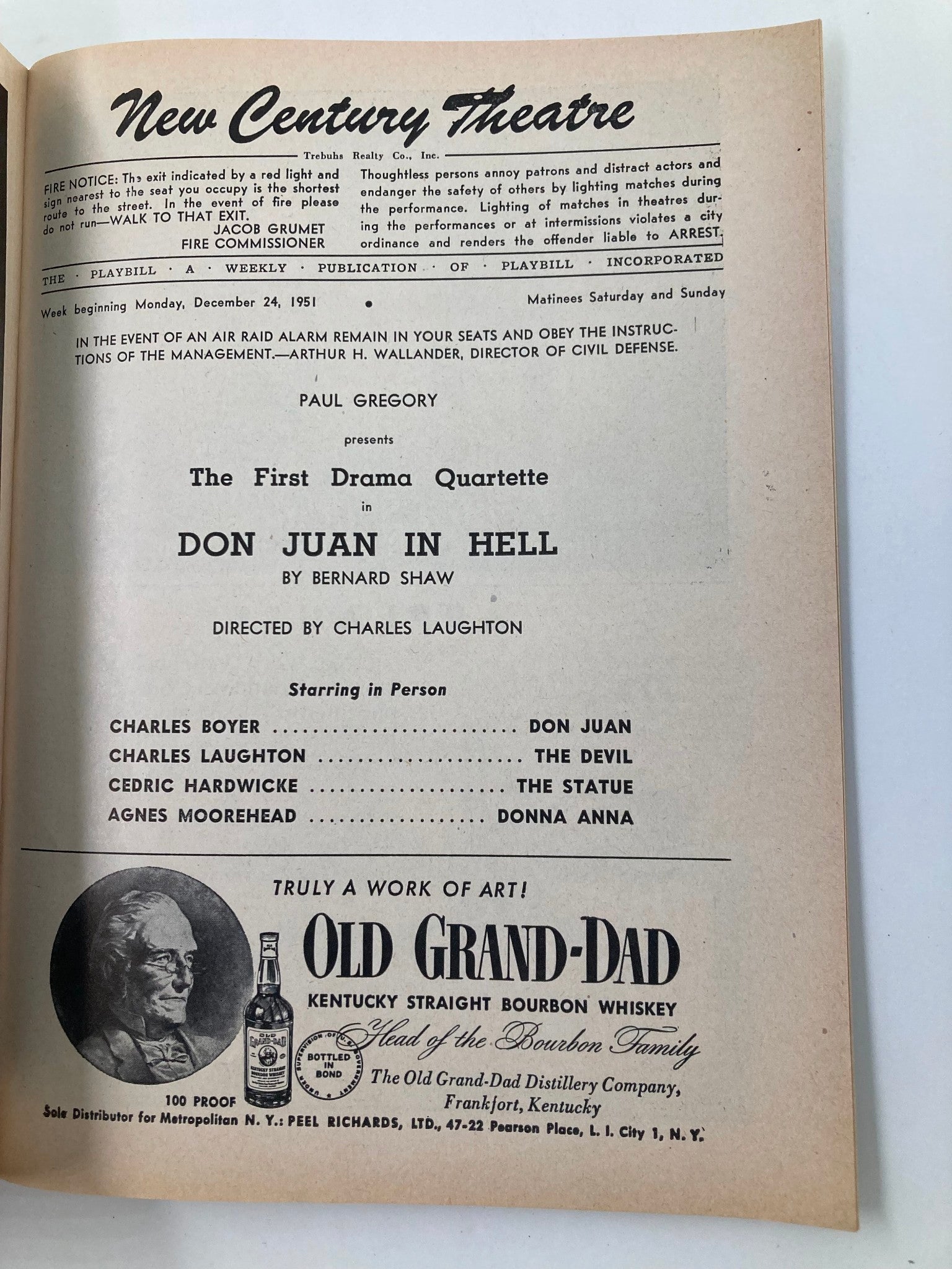 1951 Playbill New Century Theatre Charles Boyer in Don Juan in Hell