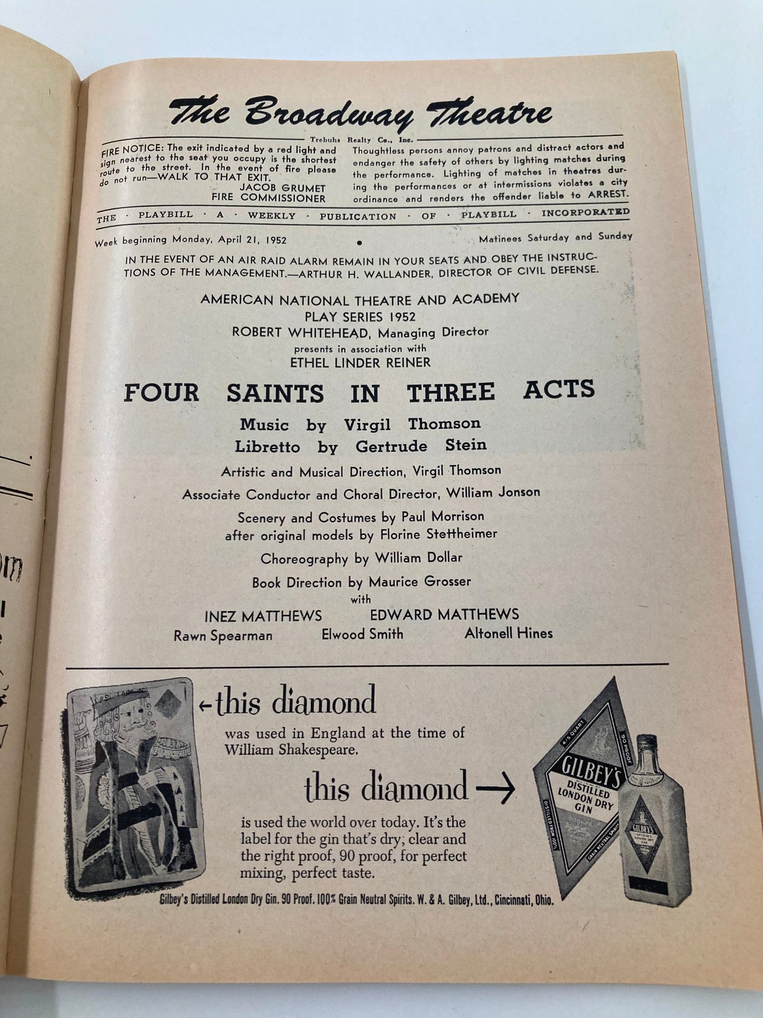 1952 Playbill Broadway Theatre Inez Matthews in Four Saints in Three Acts