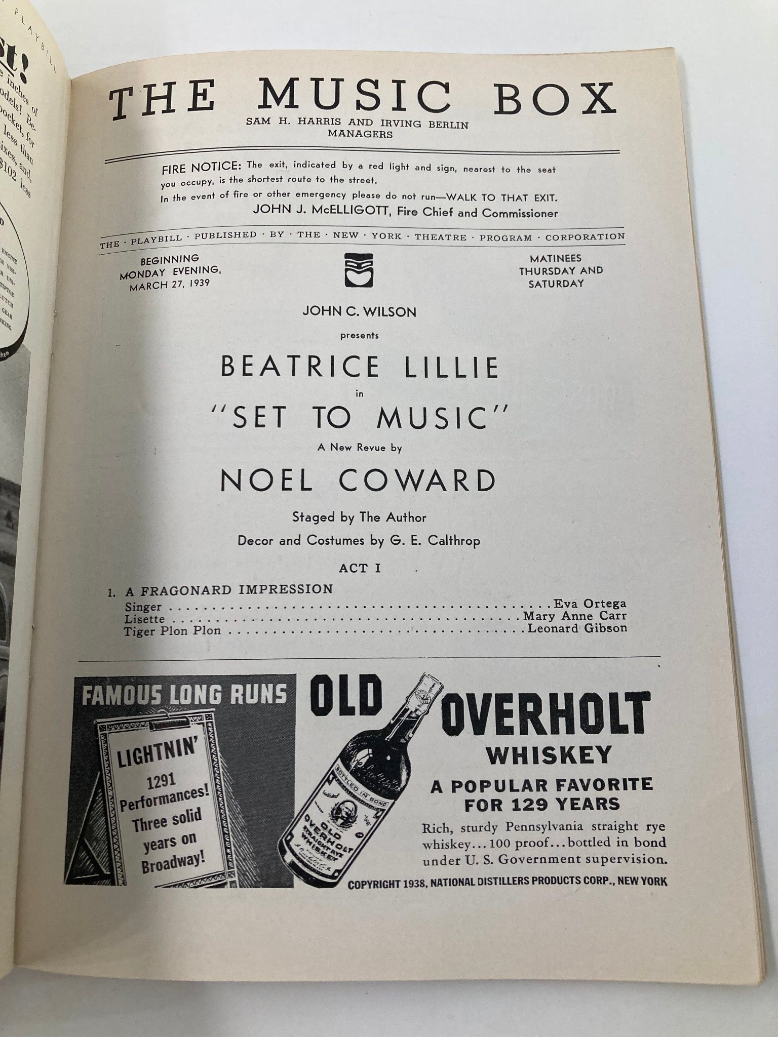 1939 Playbill The Music Box Beatrice Lillie in Set To Music by Noel Coward