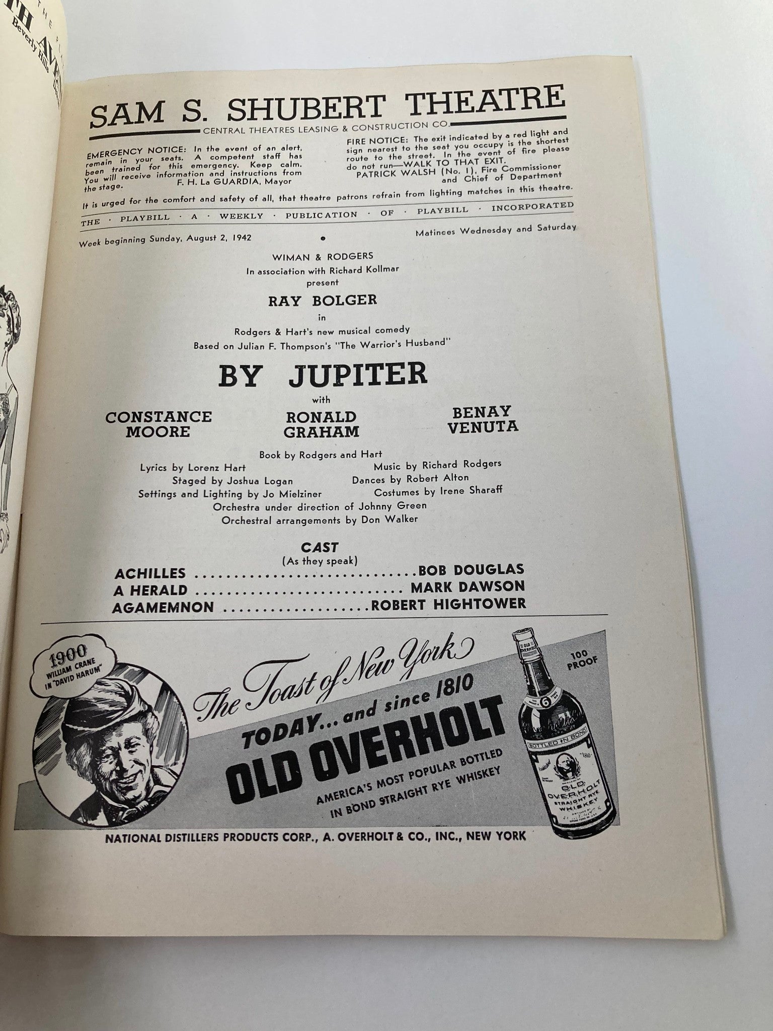 1942 Playbill Sam S. Shubert Theatre Ray Bolger, Constance Moore in By Jupiter