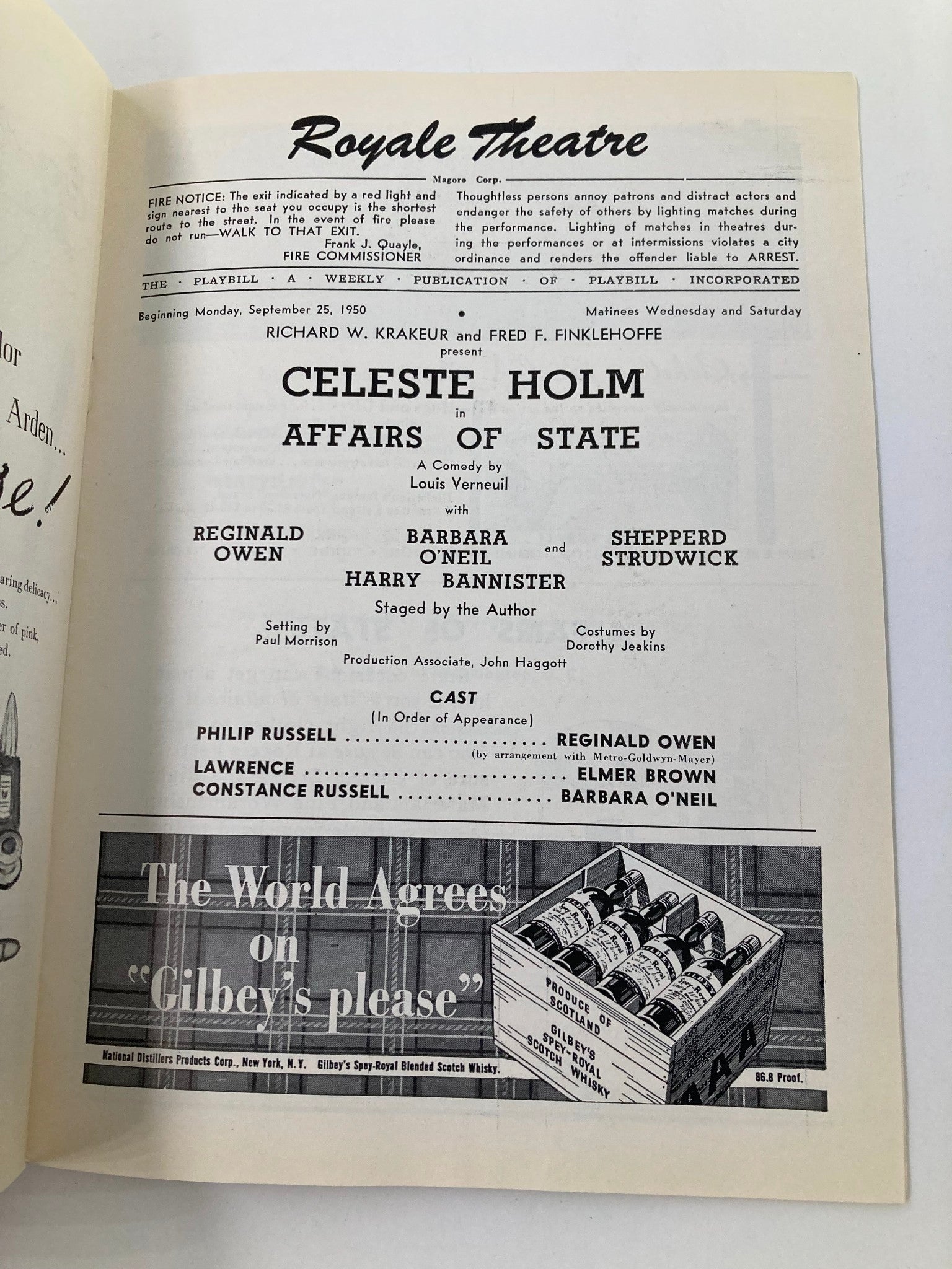 1950 Playbill Royale Theatre Celeste Holm, Reginald Owen in Affairs of State