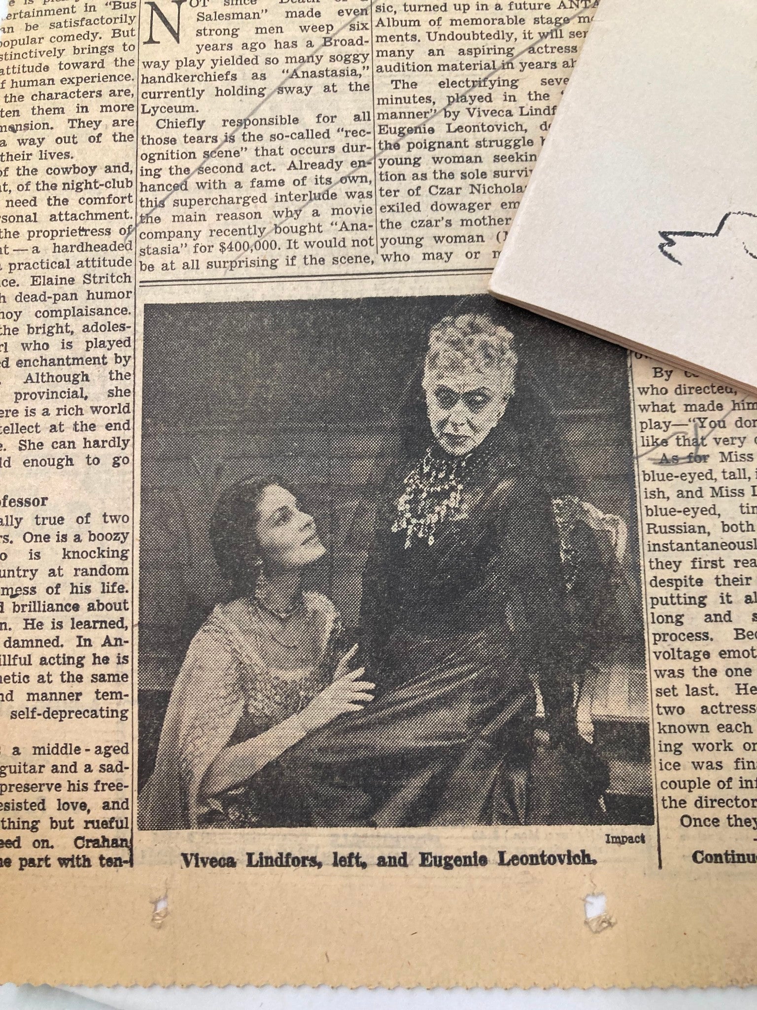 1955 Playbill Lyceum Theatre Eugenie Leontovich, Viveca Lindfors in Anastasia