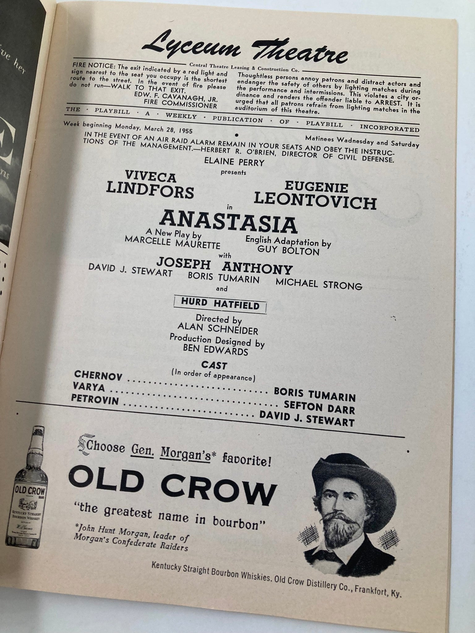 1955 Playbill Lyceum Theatre Eugenie Leontovich, Viveca Lindfors in Anastasia