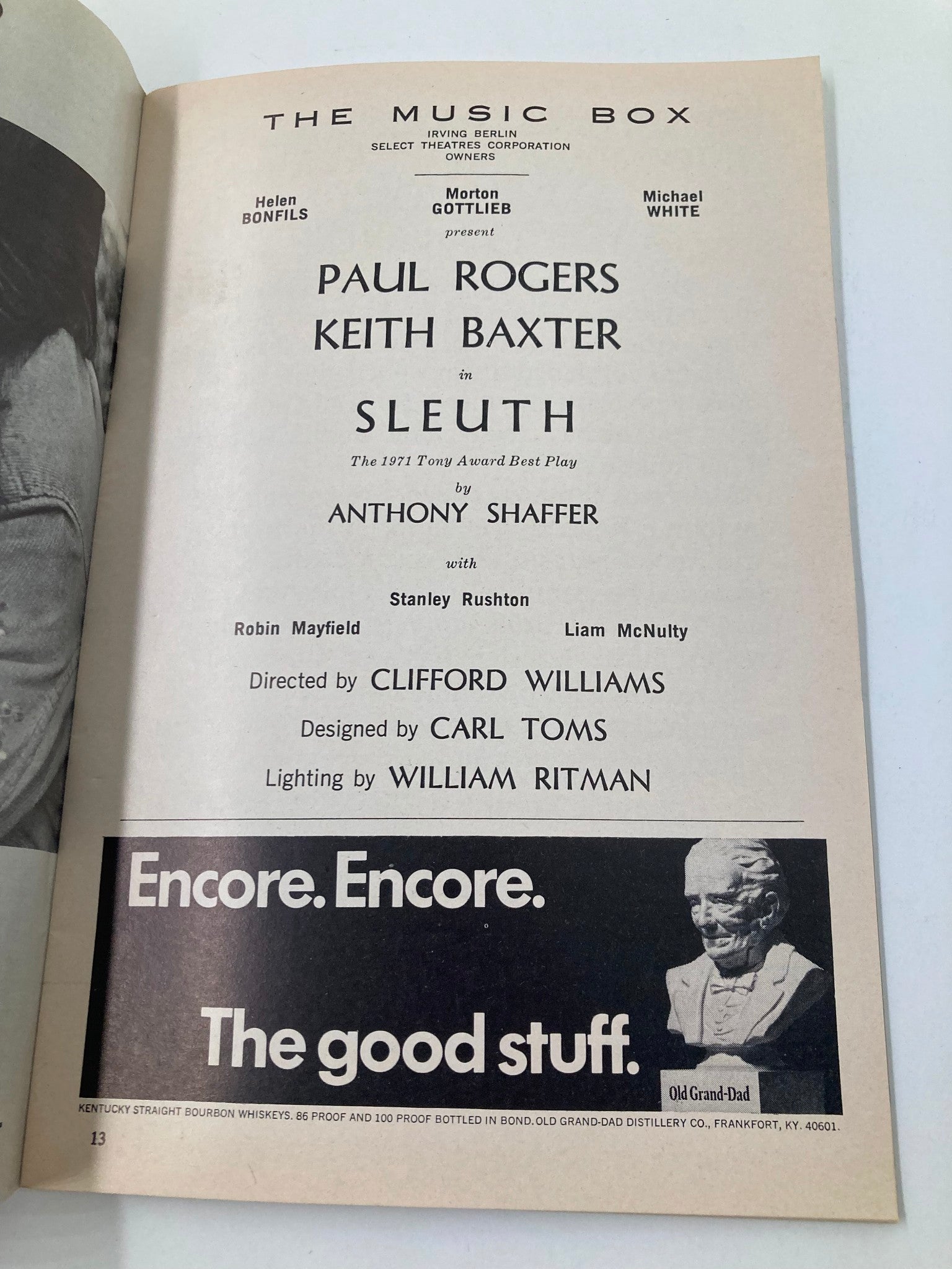 1971 Playbill The Music Box Paul Rogers, Keith Baxter in Sleuth