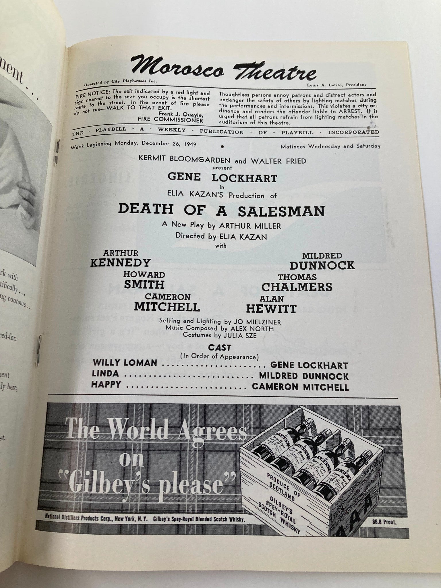 1949 Playbill Morosco Theatre Gene Lockhart in Death of a Salesman