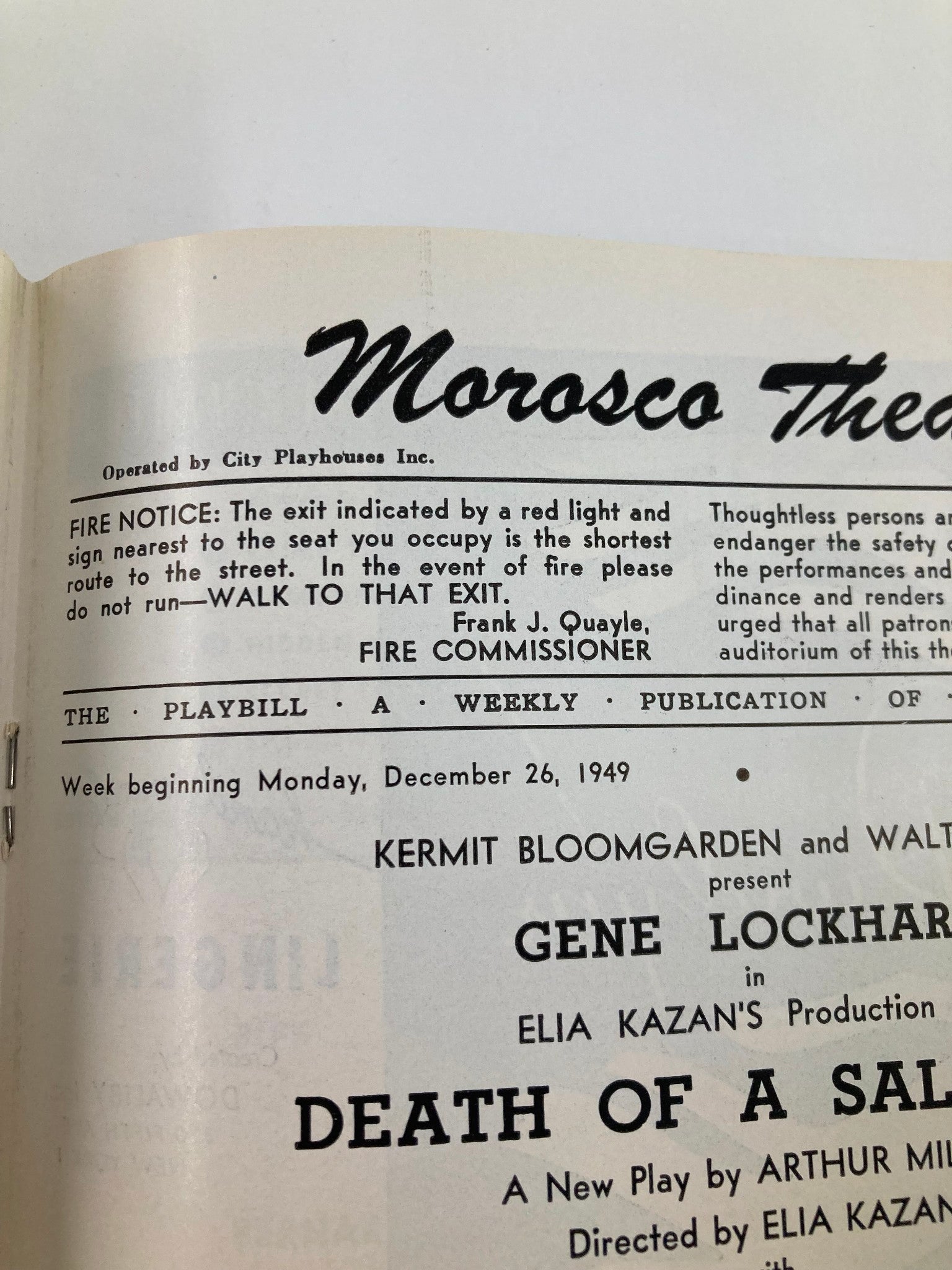 1949 Playbill Morosco Theatre Gene Lockhart in Death of a Salesman