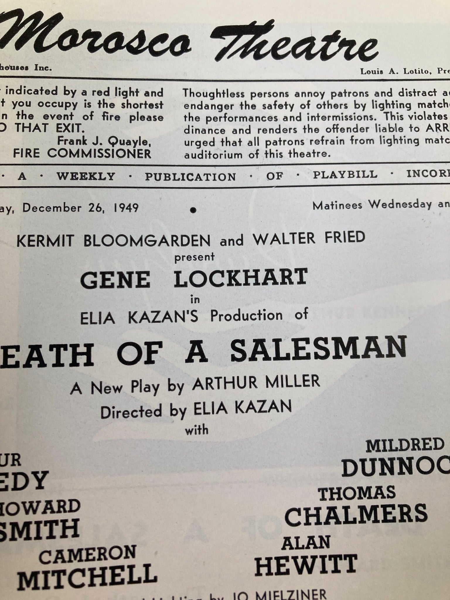 1949 Playbill Morosco Theatre Gene Lockhart in Death of a Salesman