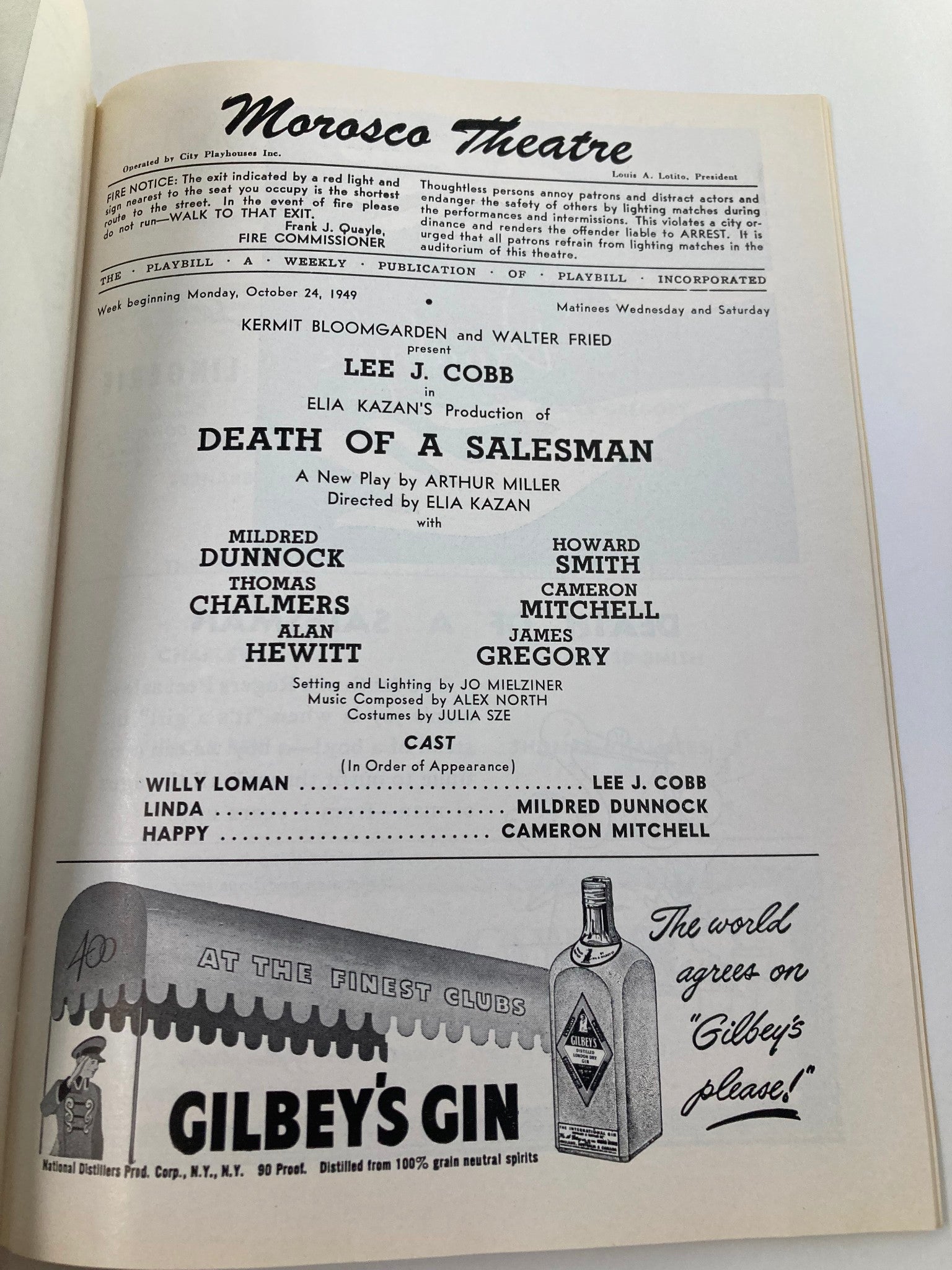 1949 Playbill Morosco Theatre Gene Lockhart, Alan Hewitt in Death of a Salesman