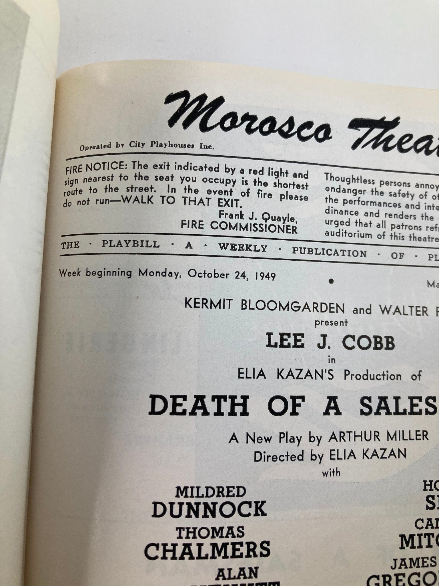 1949 Playbill Morosco Theatre Gene Lockhart, Alan Hewitt in Death of a Salesman