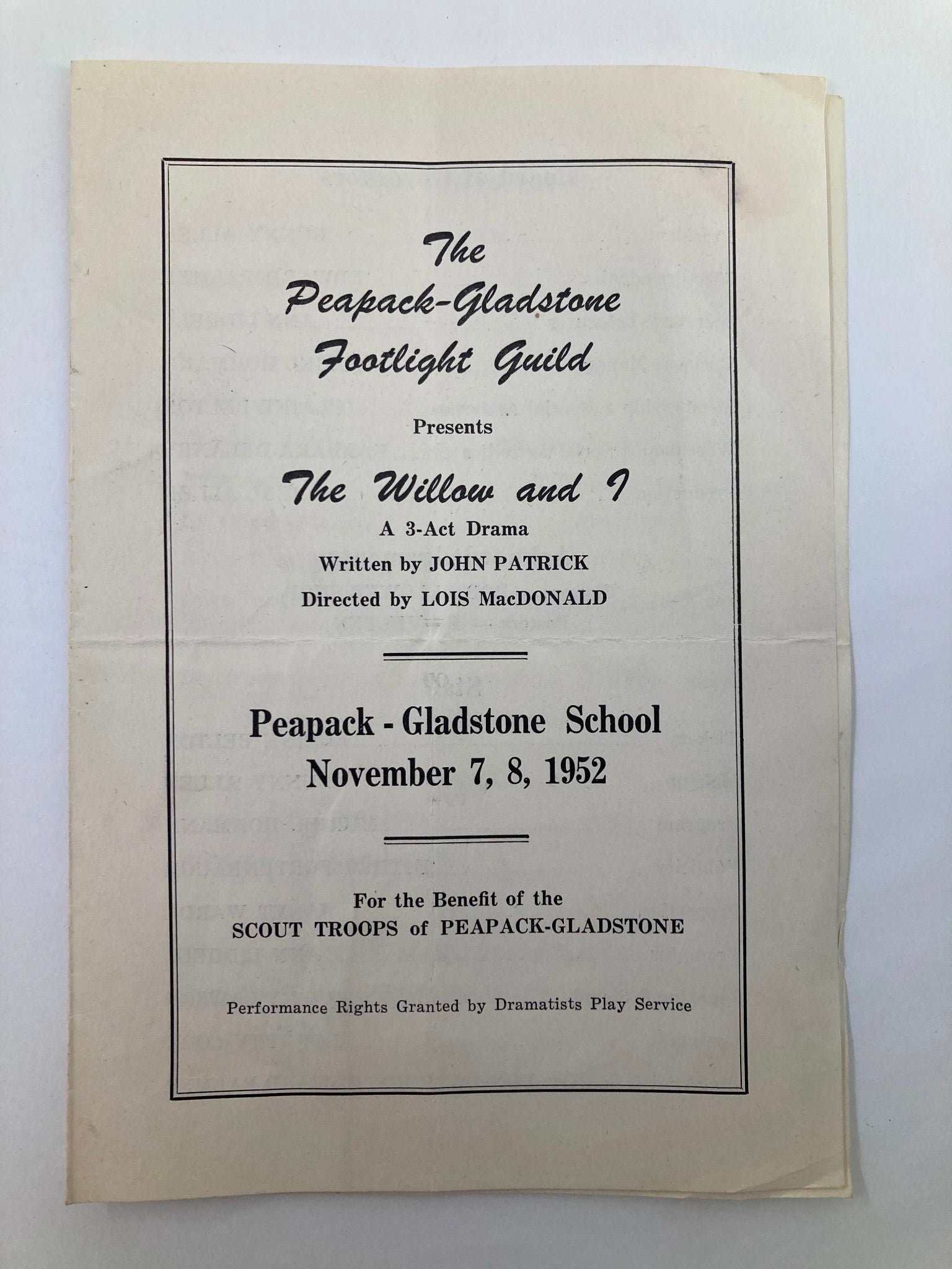 1952 Peapack-Gladstone School The Willow and I A 3-Act Drama by John Patrick