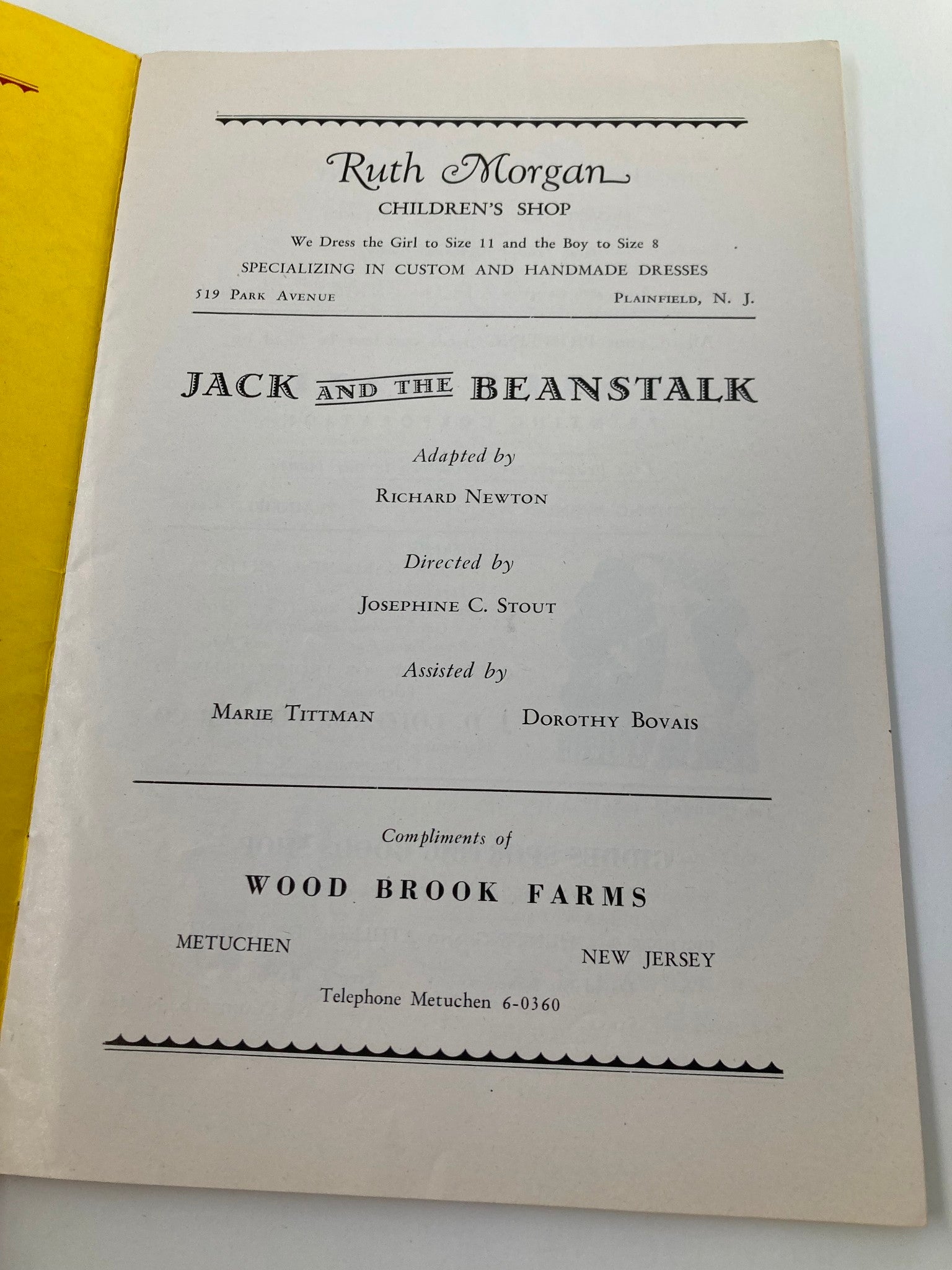 1960's The Playshop Souvenir Program Jack and the Beanstalk