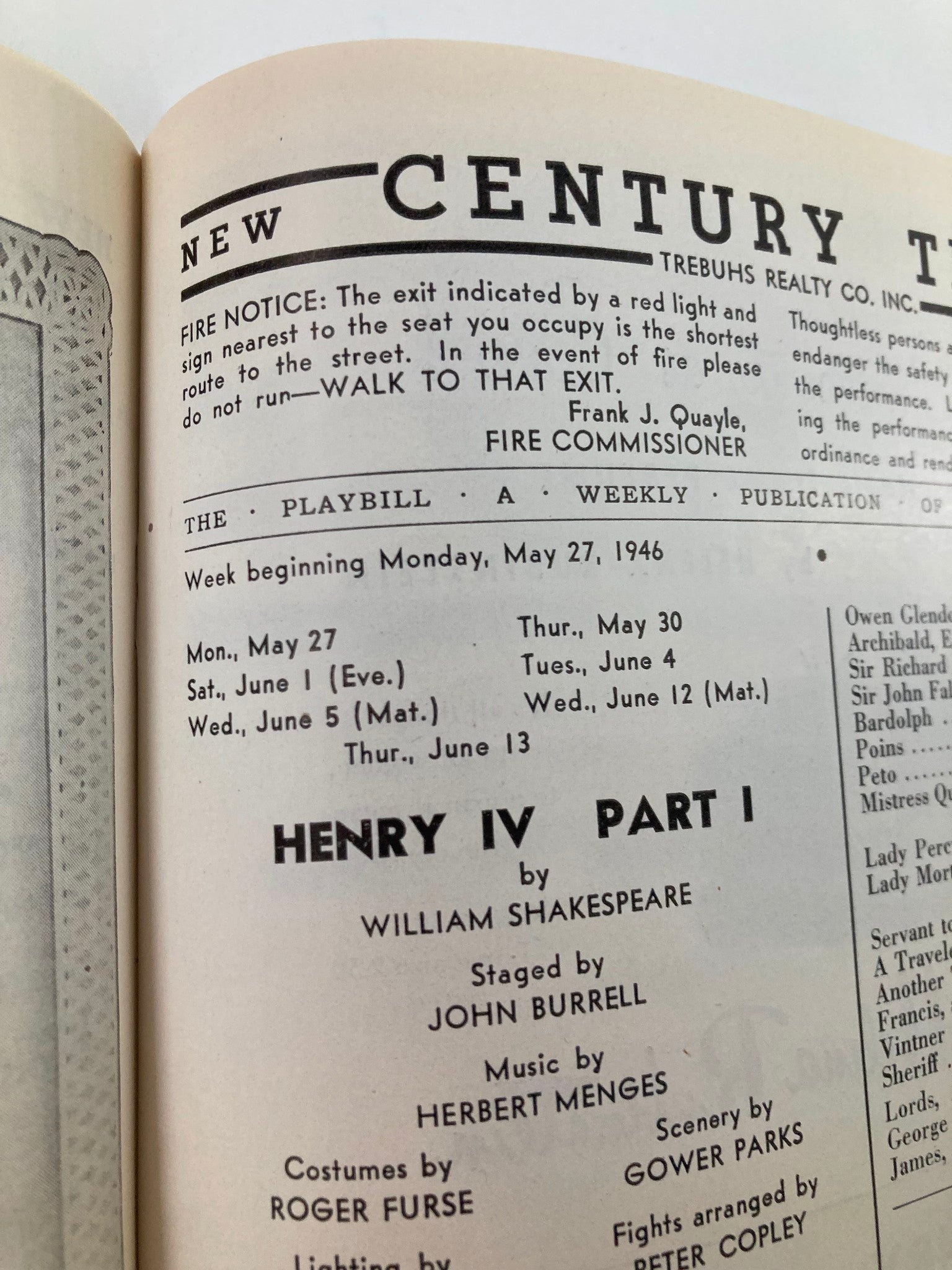 1946 Playbill New Century Theatre The Old Vic Company in Henry IV Part I