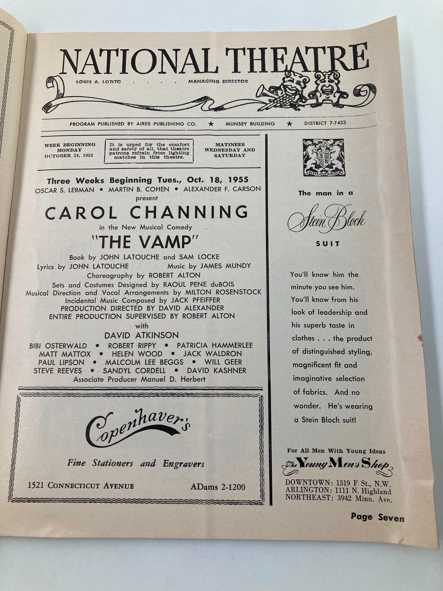 1955 Souvenir Program National Theatre Carol Channing in The Vamp