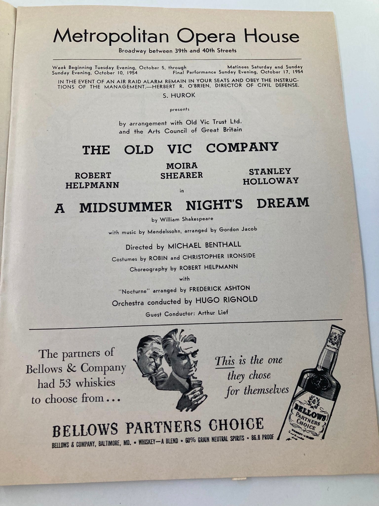 1954 Souvenir Program Metropolitan Opera House A Midsummer Night's Dream