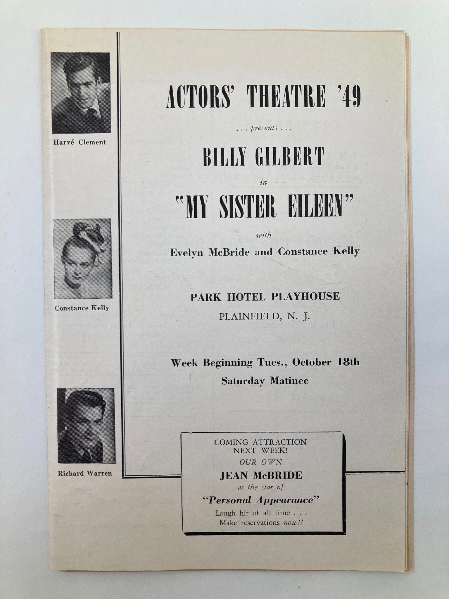 1949 Souvenir Program Actors' Theatre Billy Gilbert in My Sister Eileen