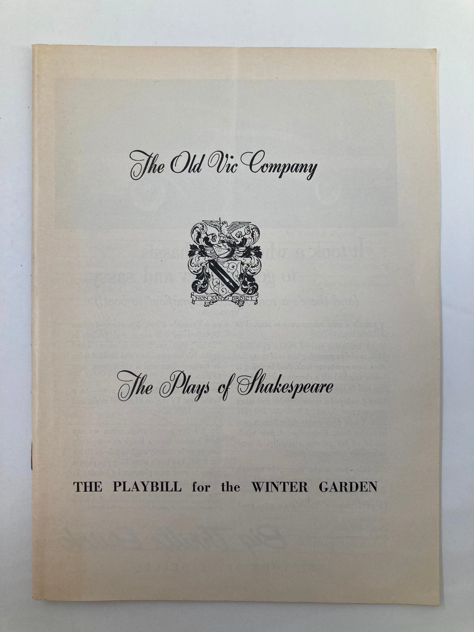 1956 Playbill Winter Garden The Old Vic Company in The Plays of Shakespeare