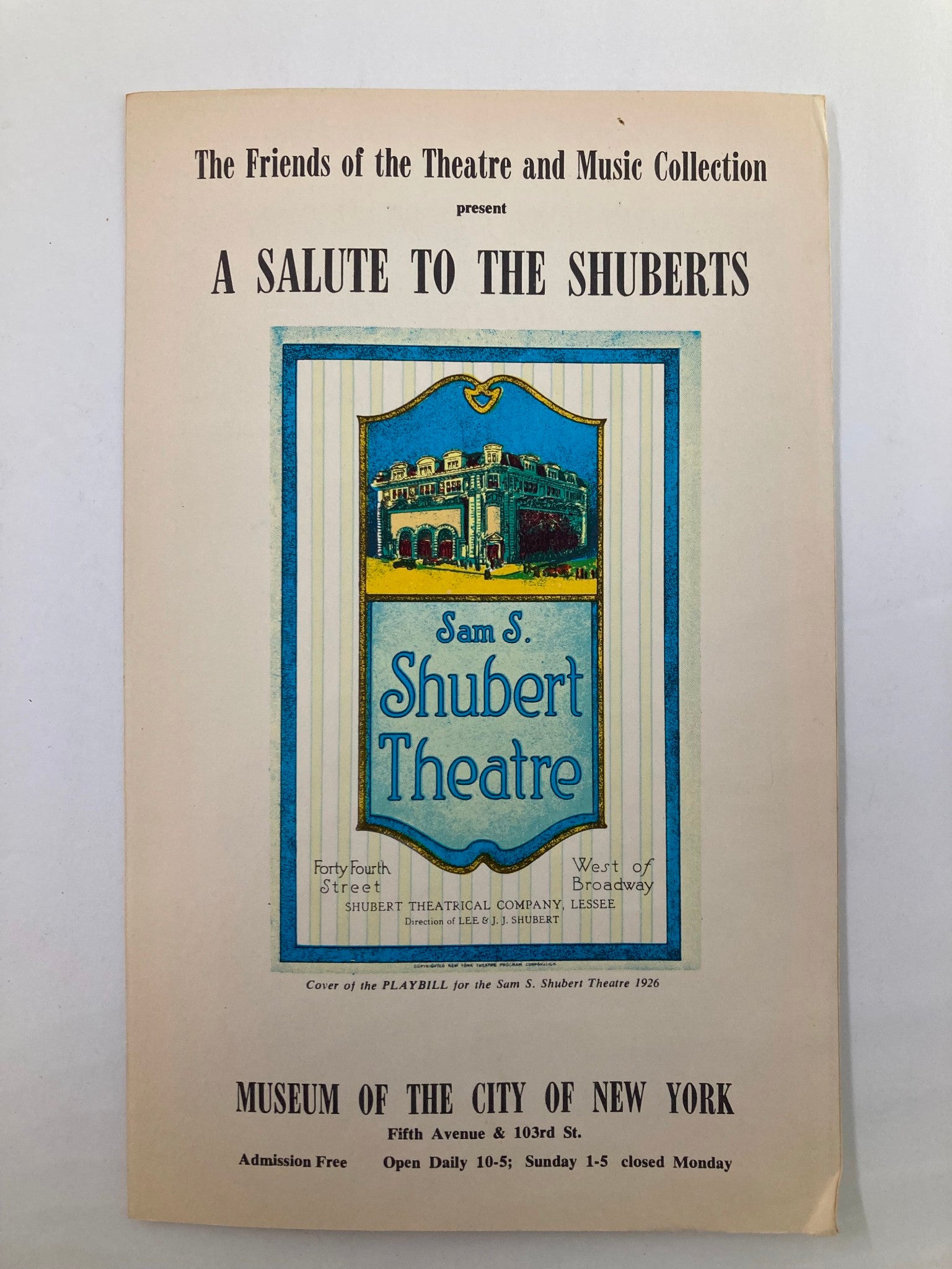 1926 Playbill Sam S. Shubert Theatre Presents A Salute To The Shuberts