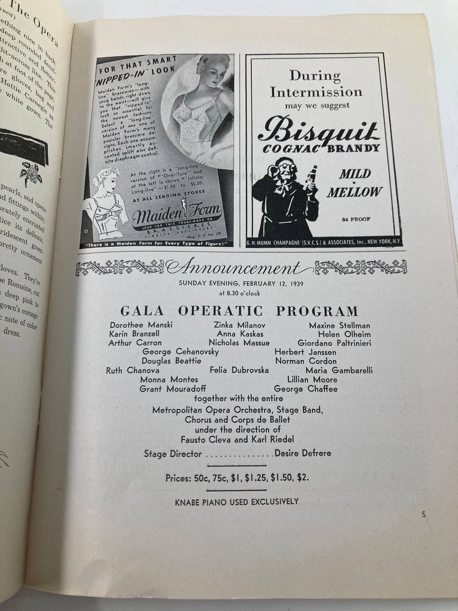 1939 Program Metropolitan Opera House Season of 1938-1939