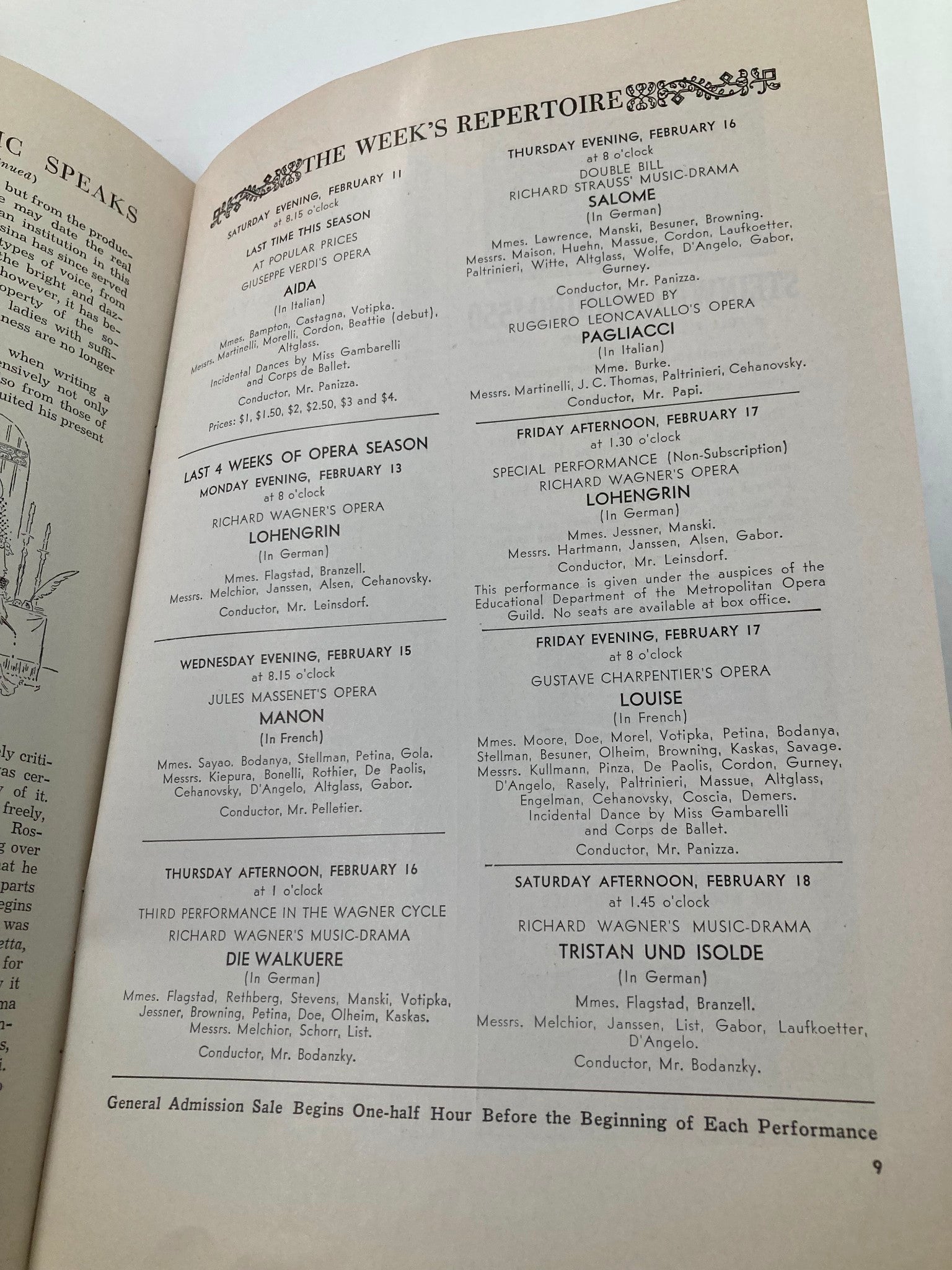 1939 Program Metropolitan Opera House Season of 1938-1939