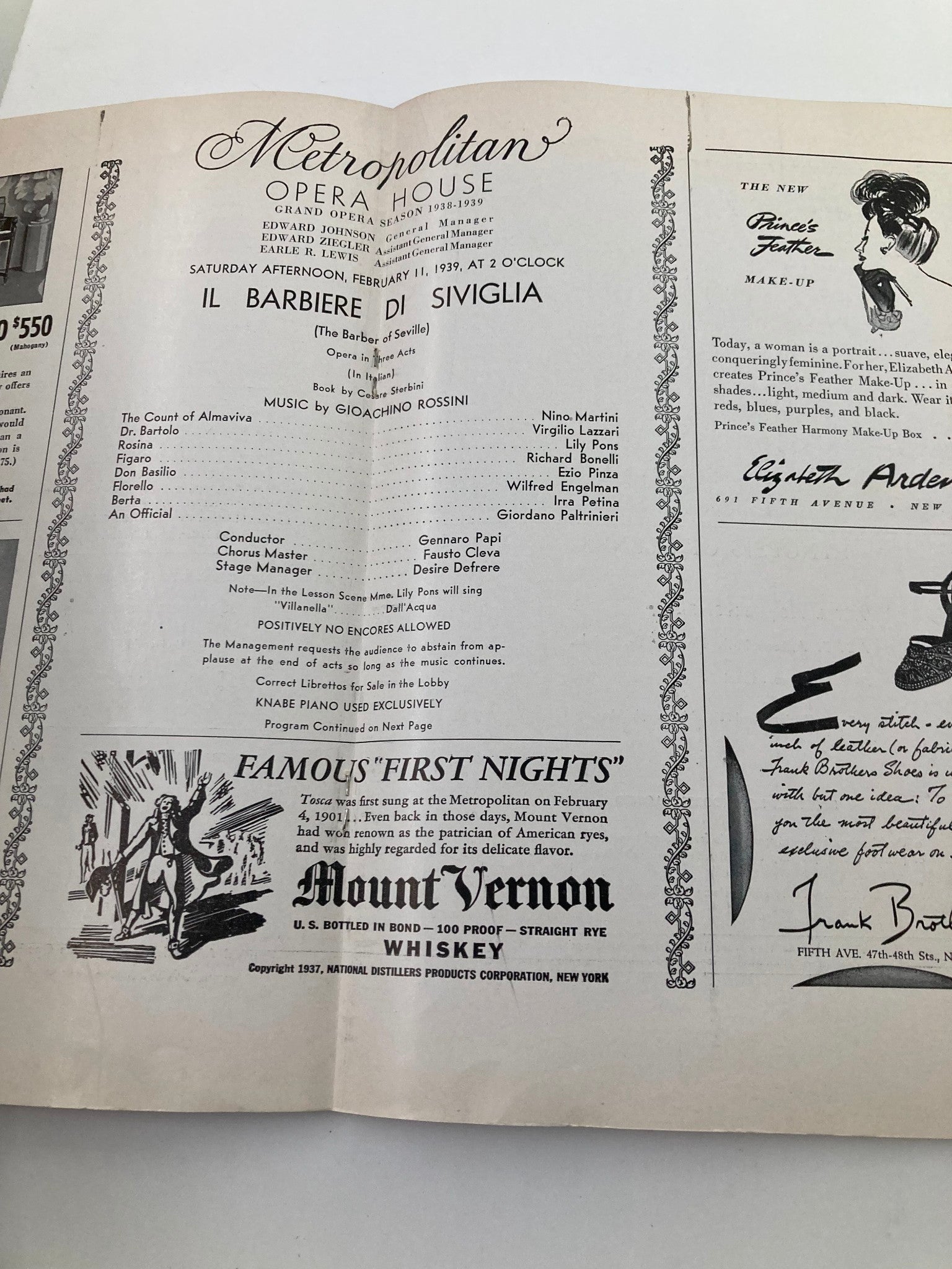 1939 Program Metropolitan Opera House Season of 1938-1939