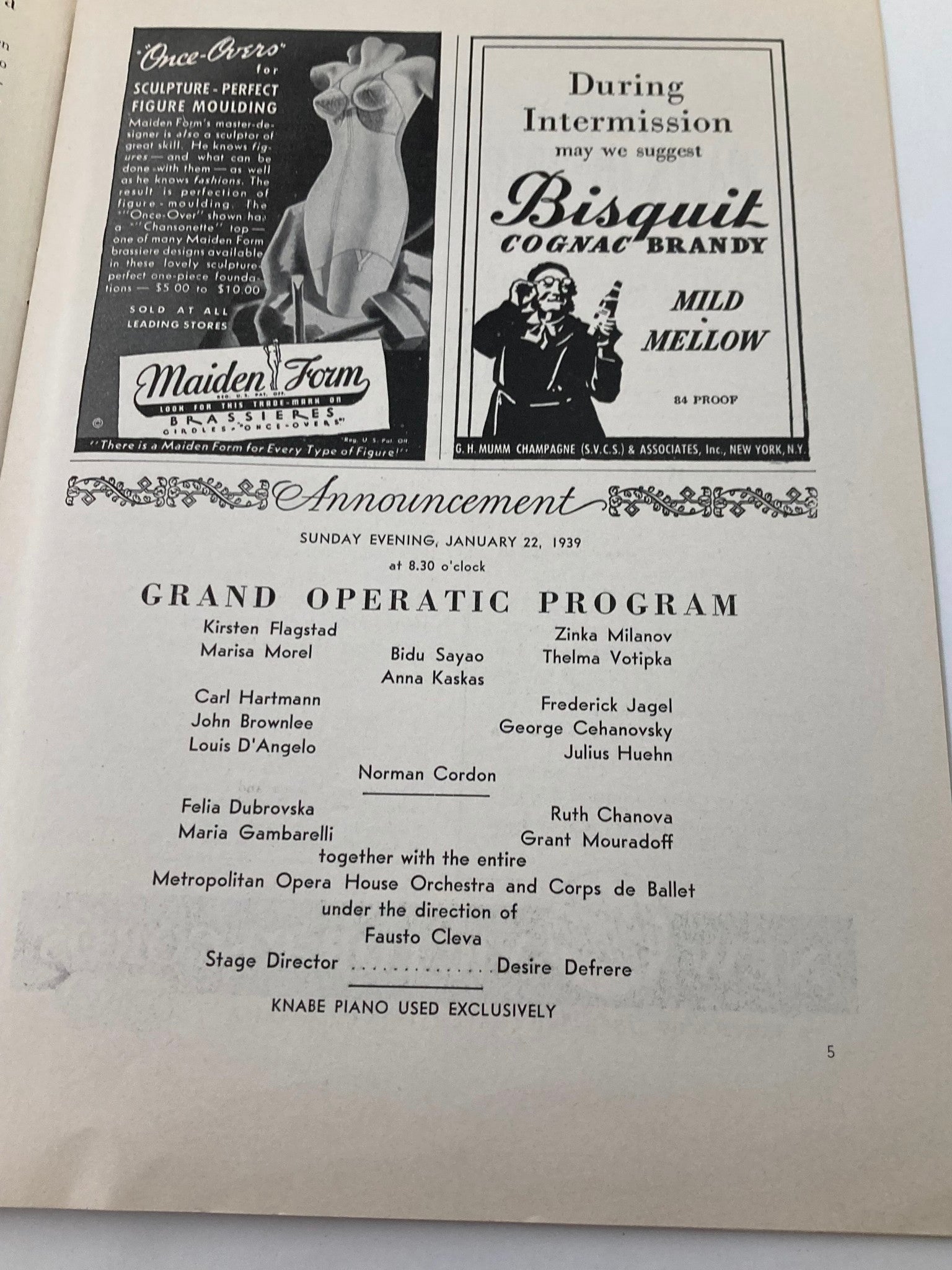 1939 Program Metropolitan Opera House Landgraf Hermann in Tannahaeuser