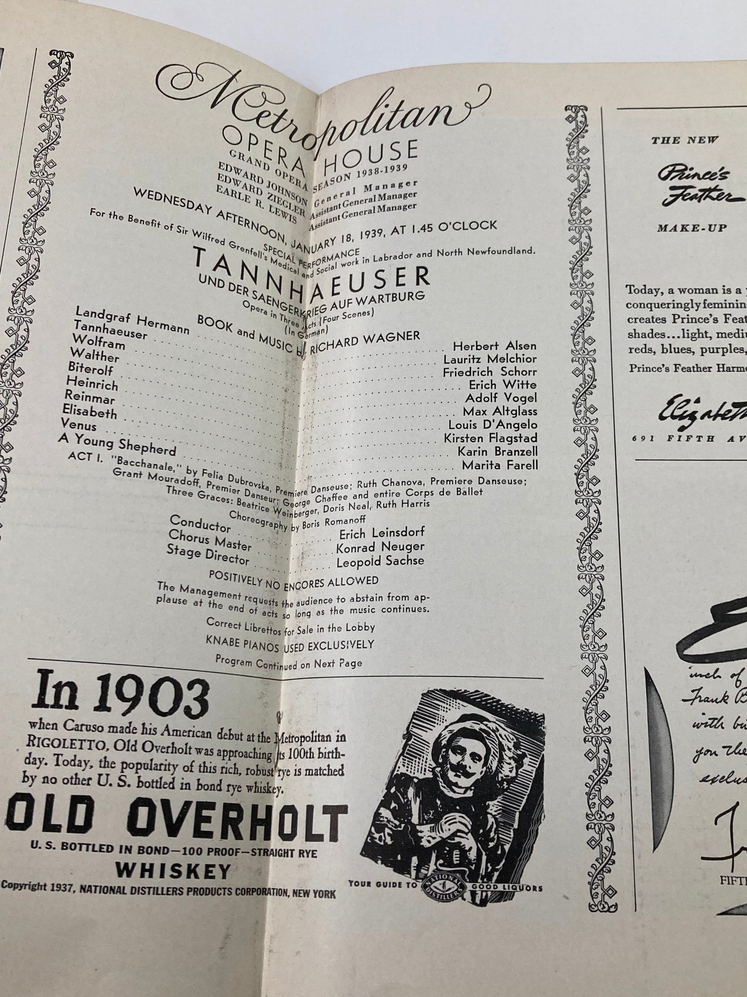 1939 Program Metropolitan Opera House Landgraf Hermann in Tannahaeuser