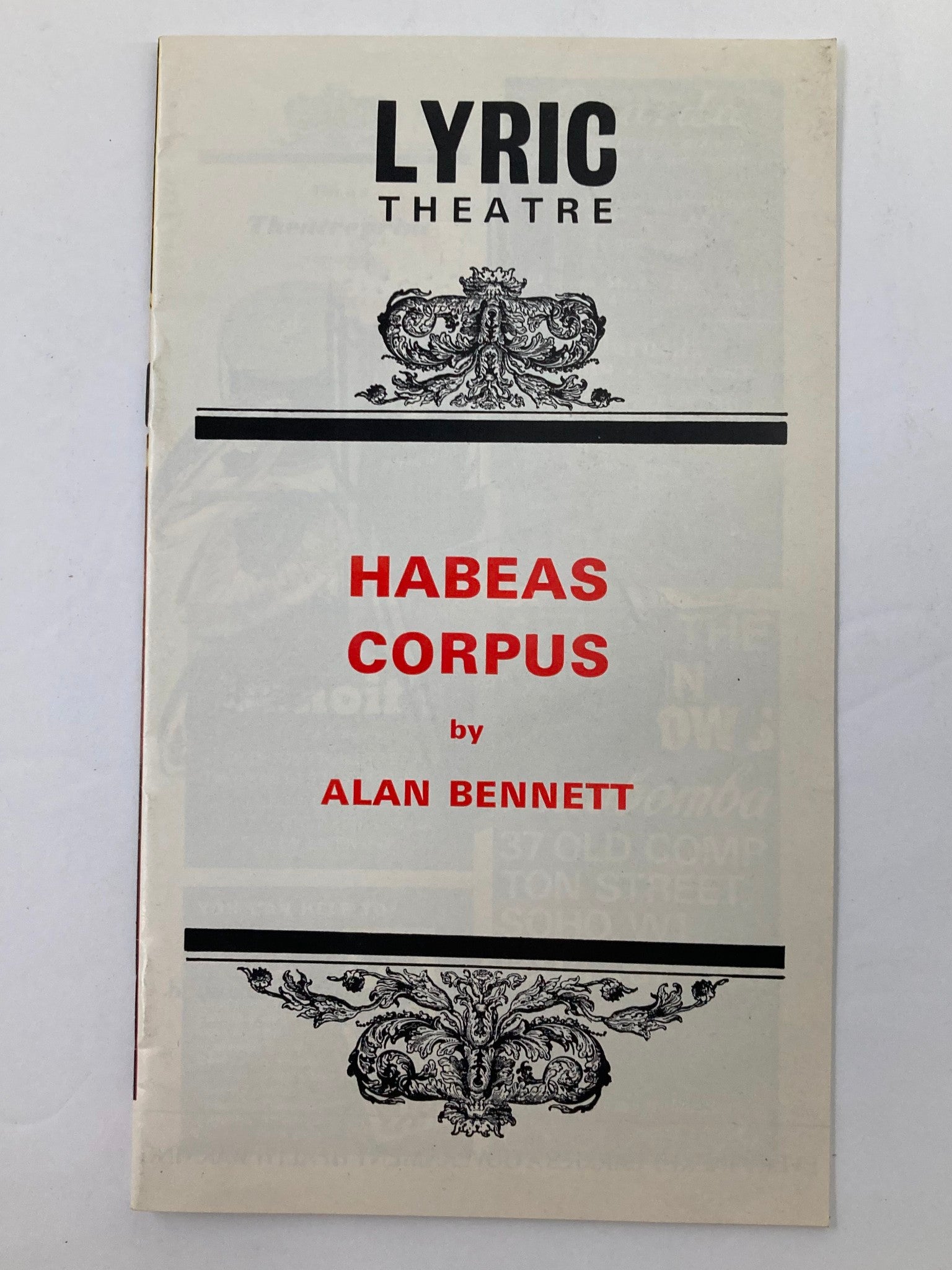 1973 Souvenir Program Lyric Theatre Habeas Corpus by Alan Bennett