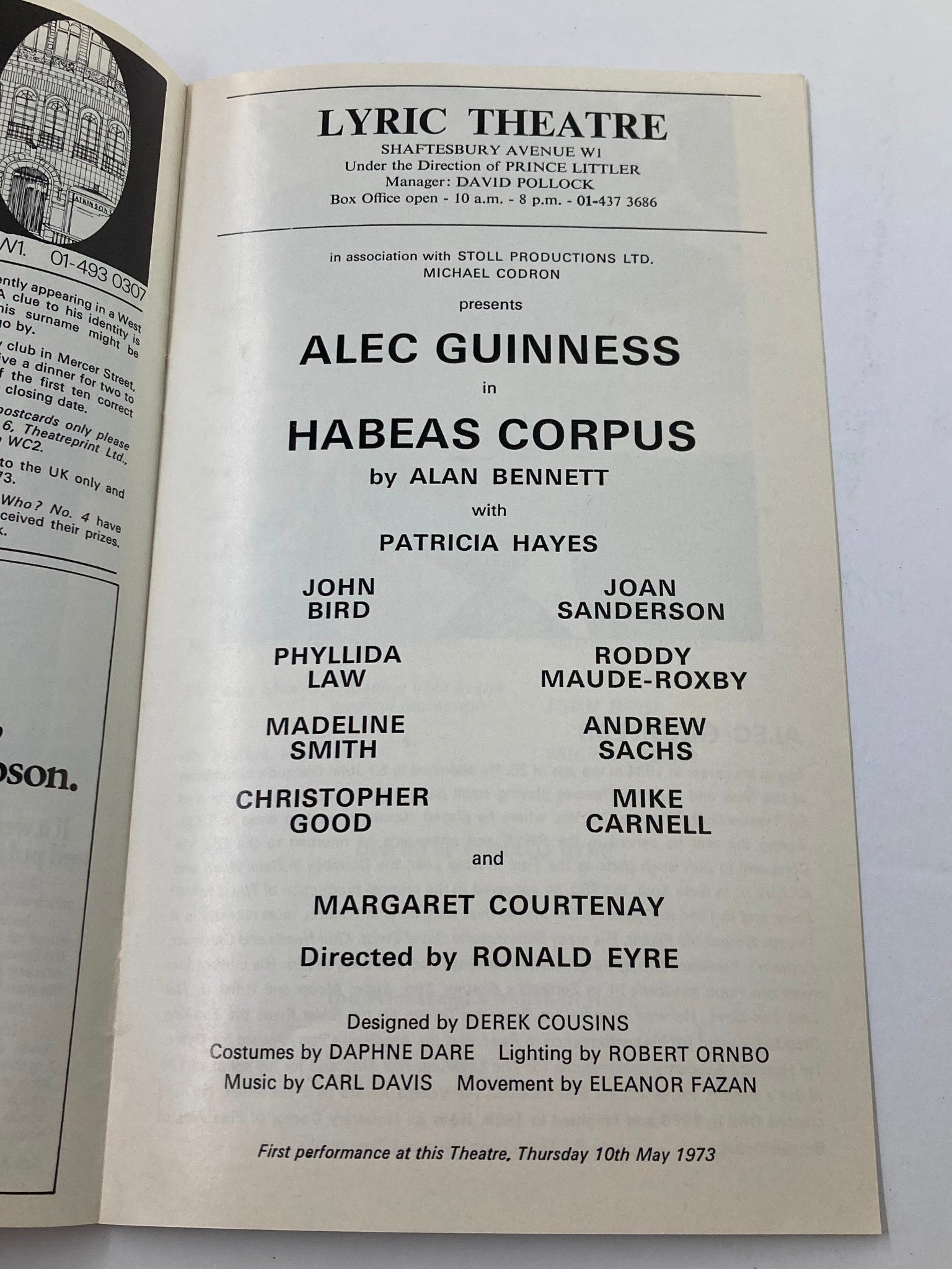 1973 Souvenir Program Lyric Theatre Habeas Corpus by Alan Bennett