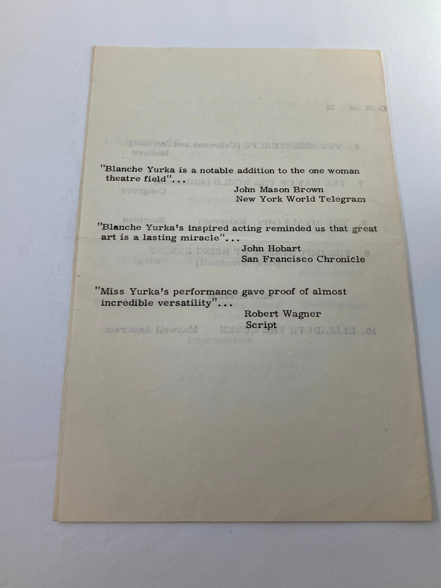 1951 Program The Anta Playhouse Blanche Yurka 'Elizabeth The Queen'