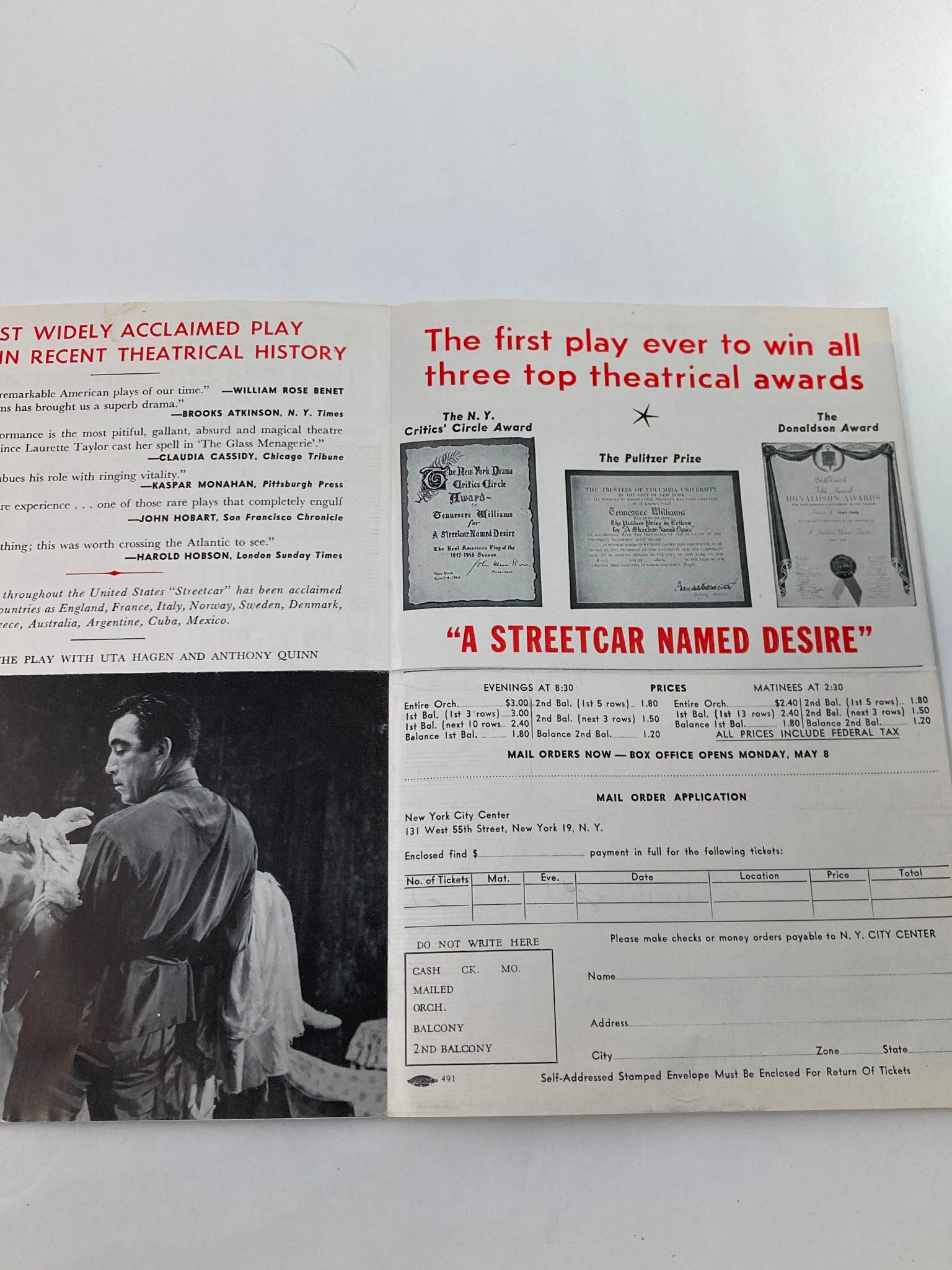 1951 Program New York City Center Uta Hagen in A Streetcar Named Desire