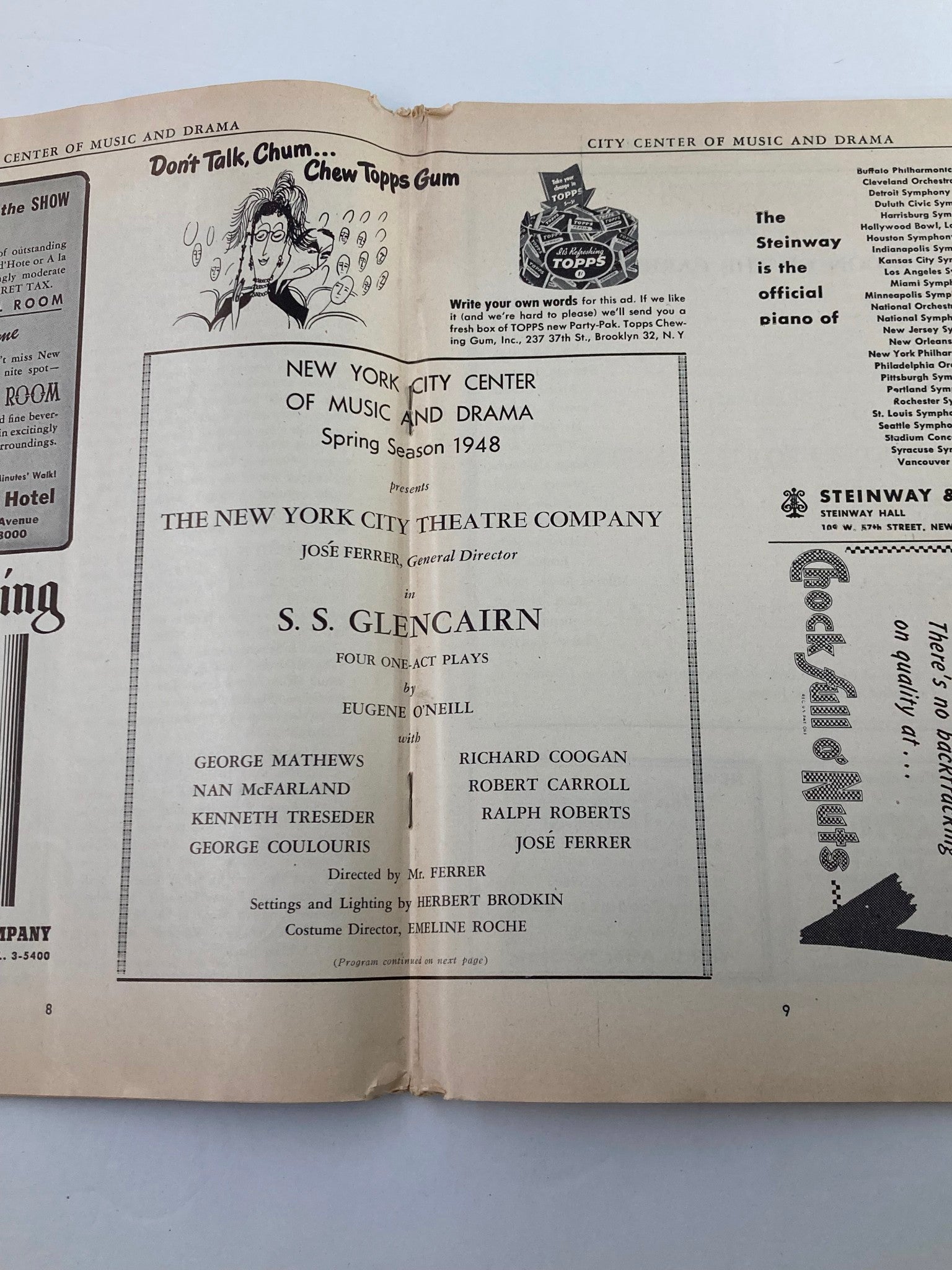 1948 Program Magazine New York City Center George Matthews in S.S. Glencairn