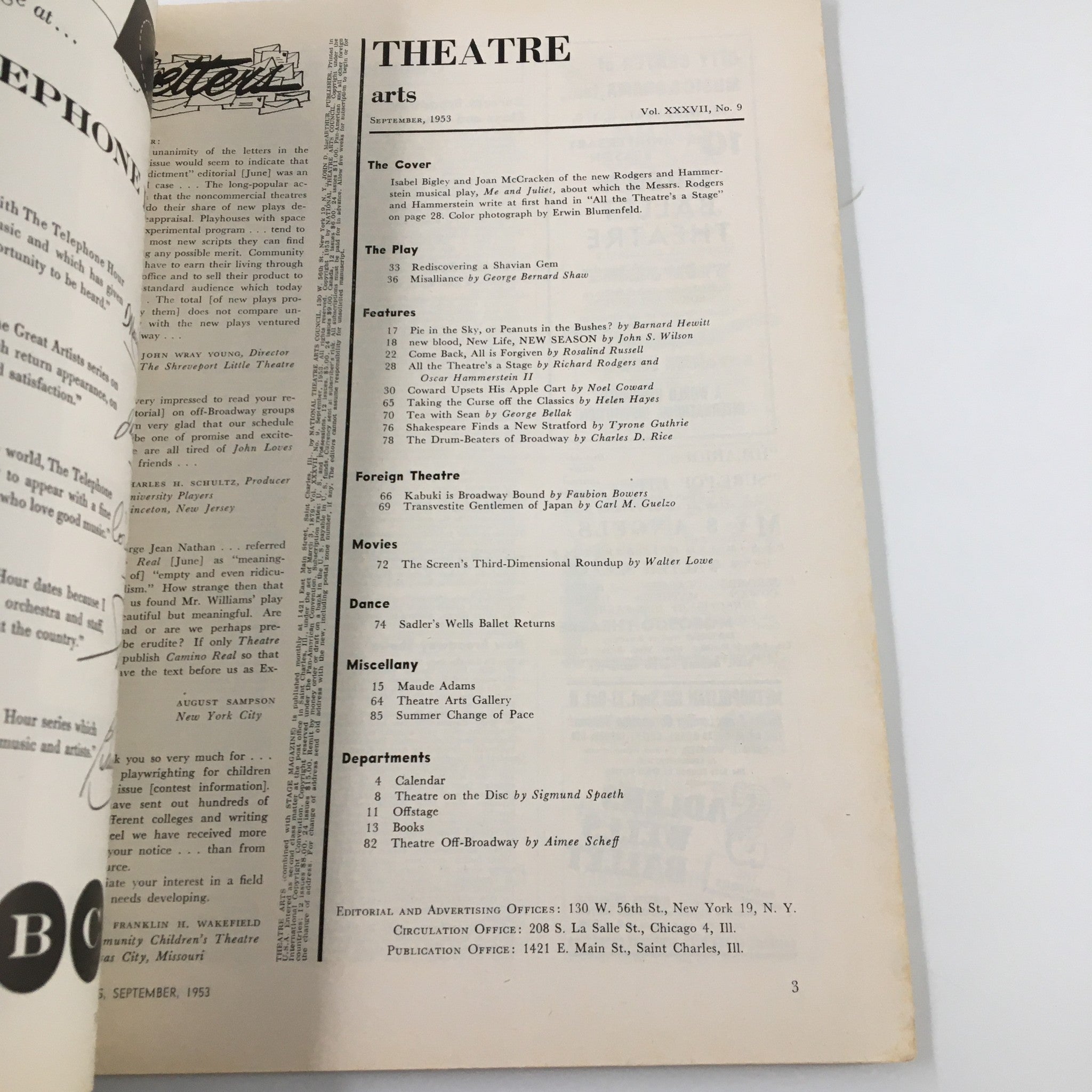 VTG Theatre Arts Magazine September 1953 Isabel Bigley and Joan McCracken