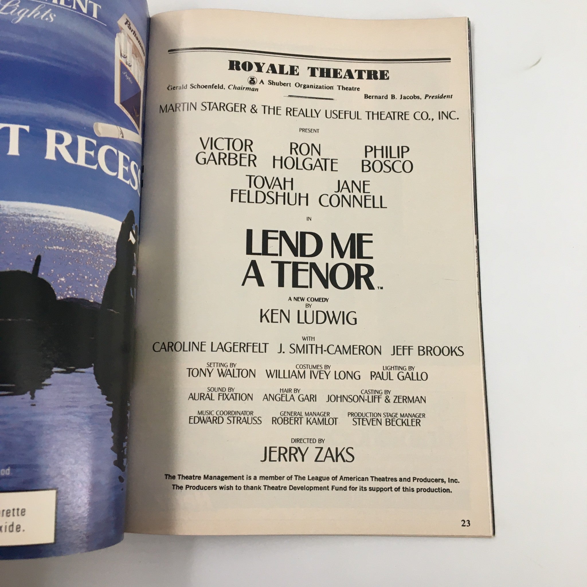 1989 Playbill Royale Theatre Victor Garber in Lend Me A Tenor by Jerry Zaks