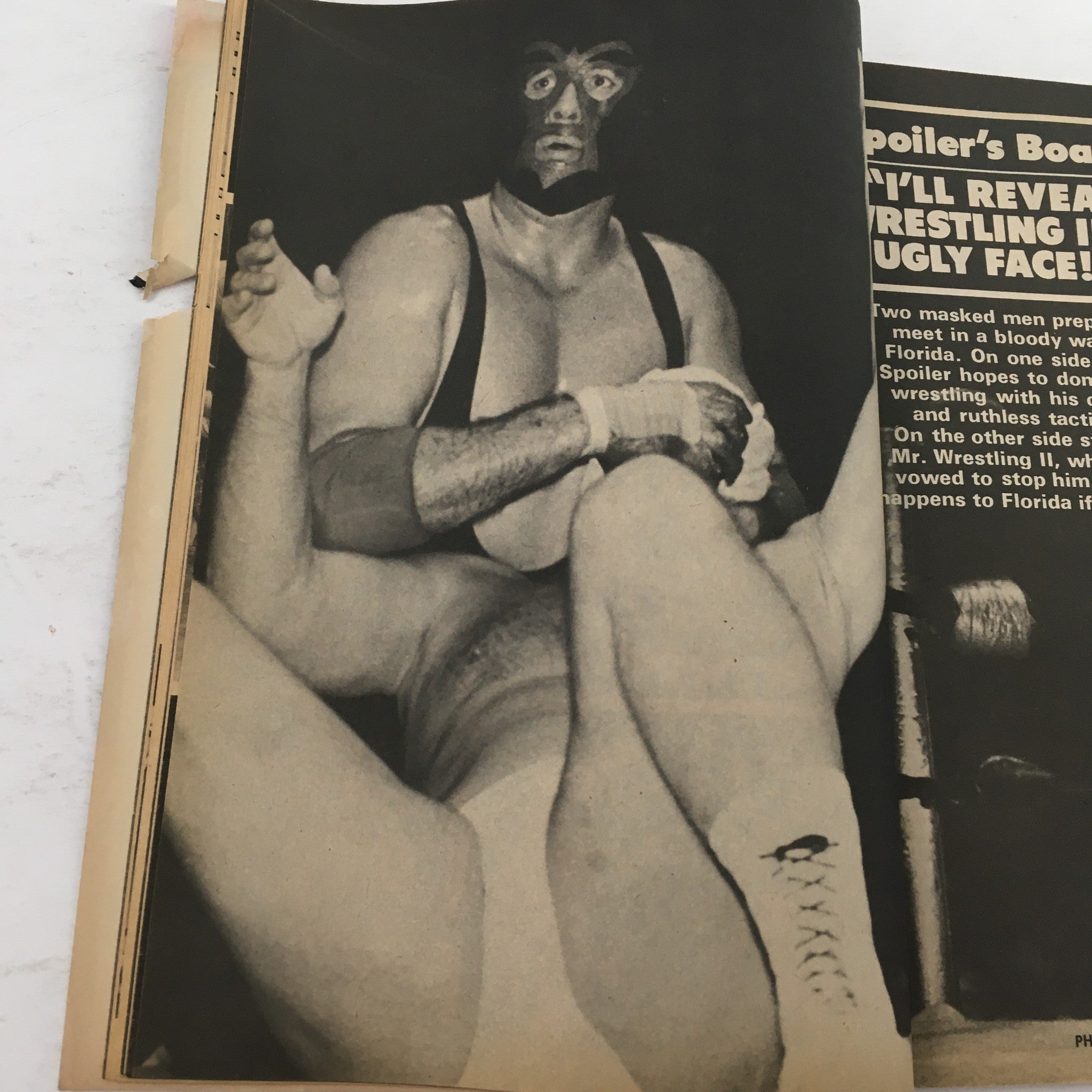 Pro Wrestling Illustrated Magazine May 1982 featuring a wrestling scene with masked wrestlers in action, showcasing Bob Buckland against Jesse Ventura.